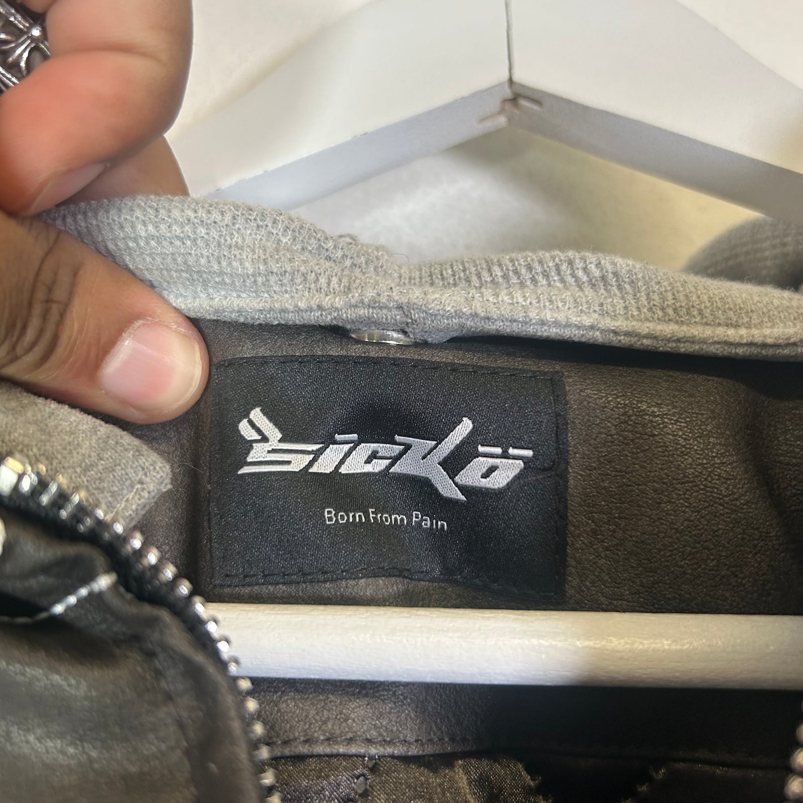 Sicko Black Leather Hooded Bomber Jacket Size L