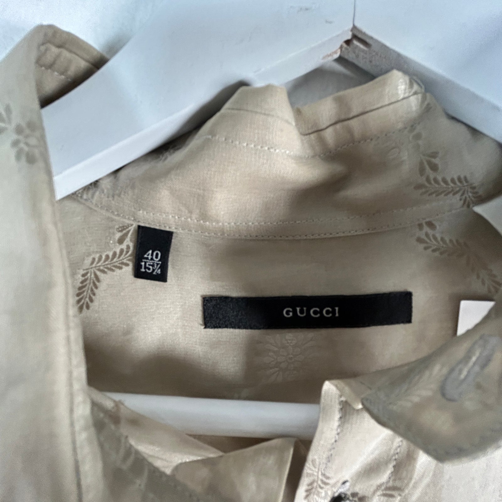 Gucci Sheer Leaves Tan Button Up Shirt Size M