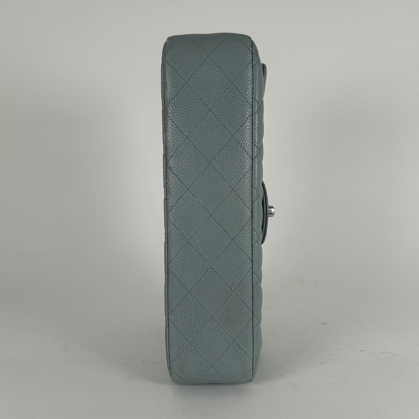 Chanel Light Baby Blue Quilted Caviar Medium Double Flap