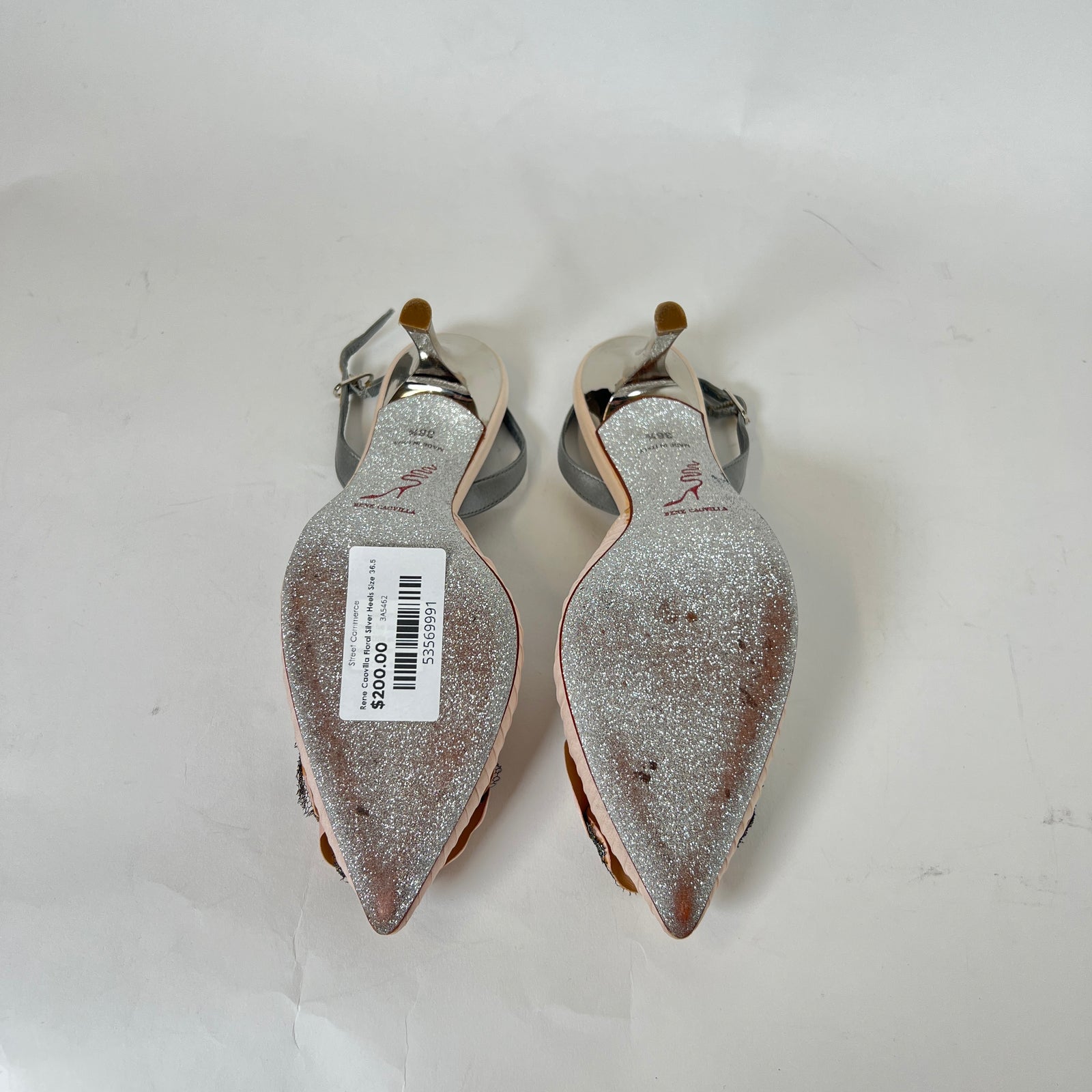 Rene Caovilla Floral Silver Heels Size 36.5