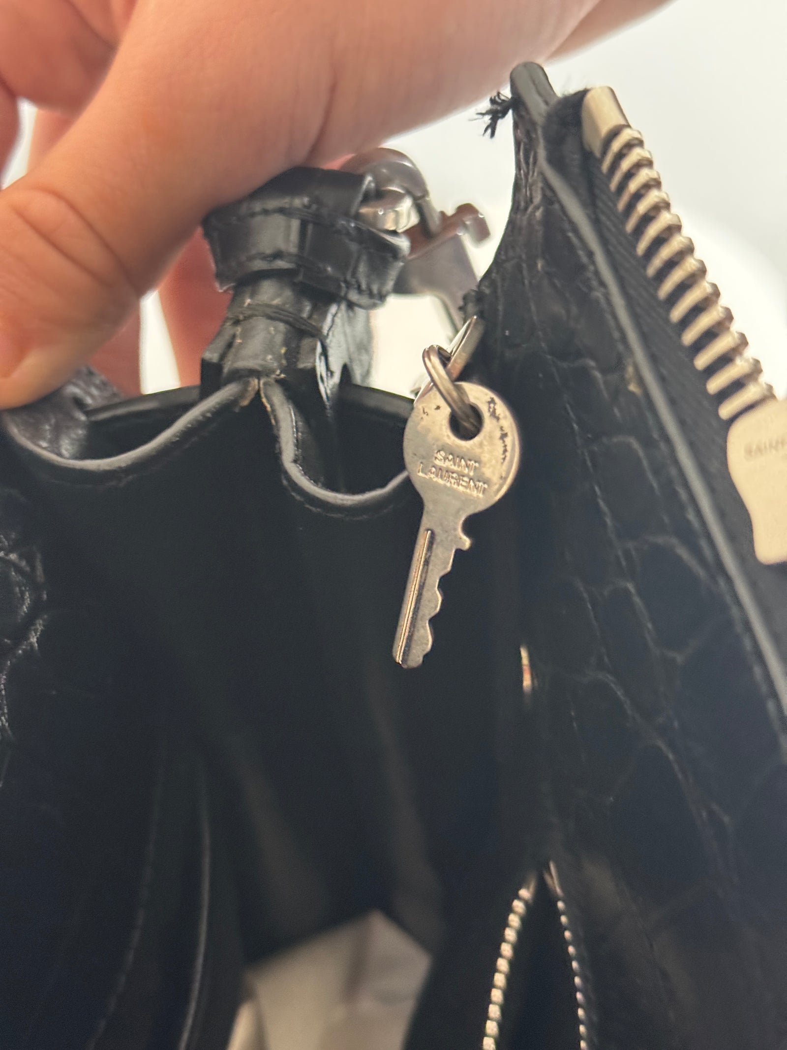 Saint Laurent Black Crocodile Embossed Large Tote Bag