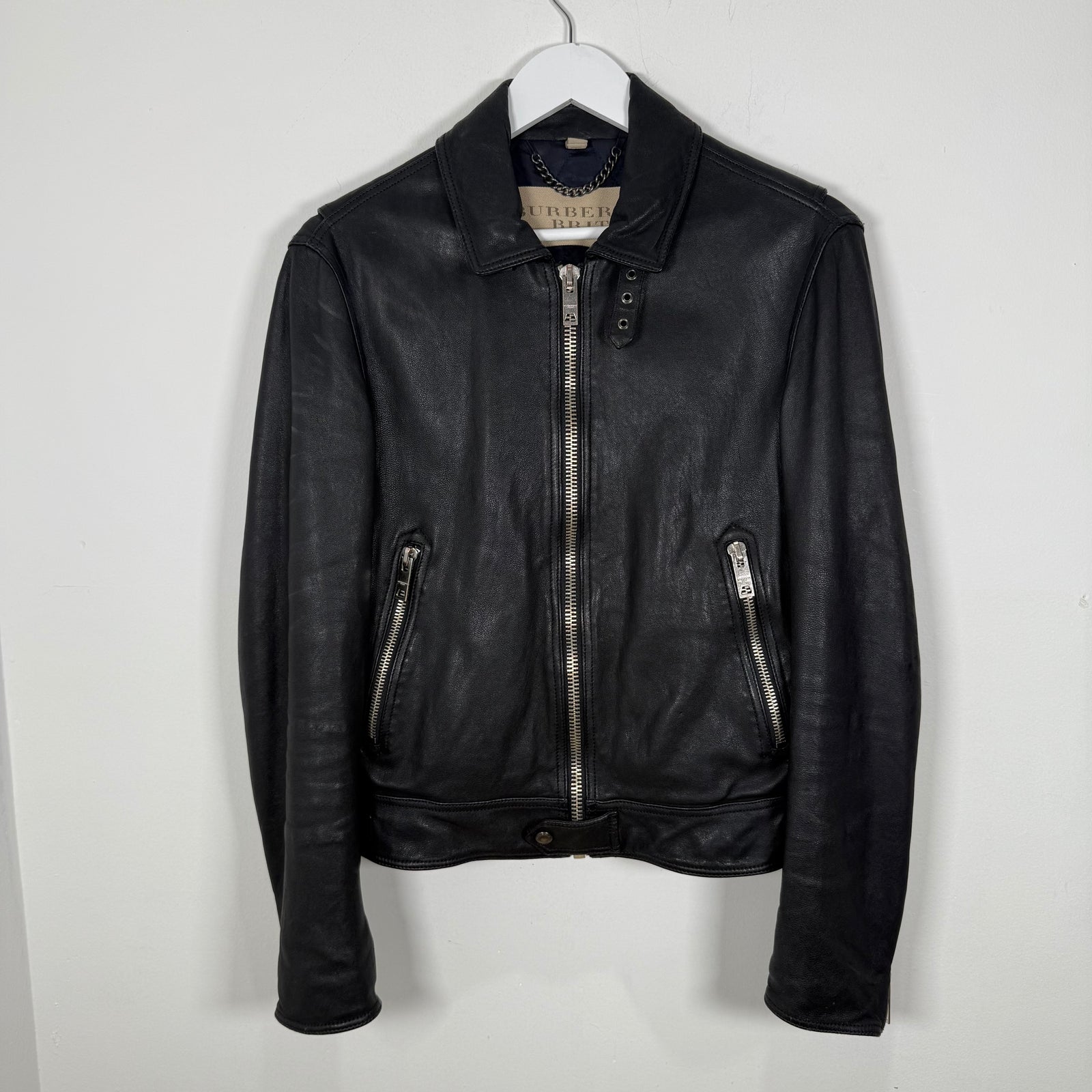 Burberry Brit Navy Leather Zip-Up Jacket Size S
