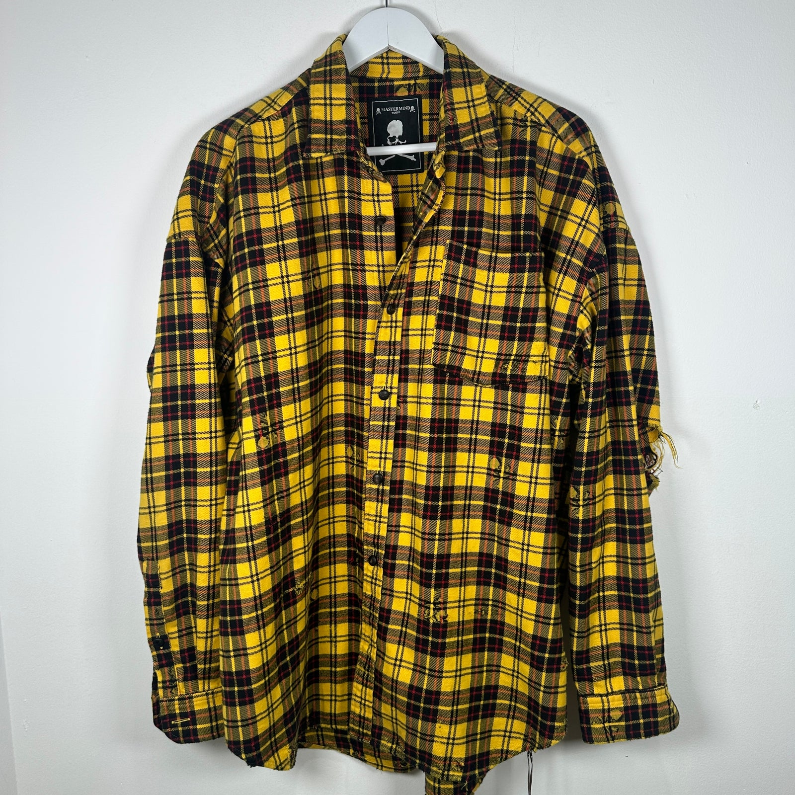 Mastermind Yellow Skull Distressed Flannel Size XL