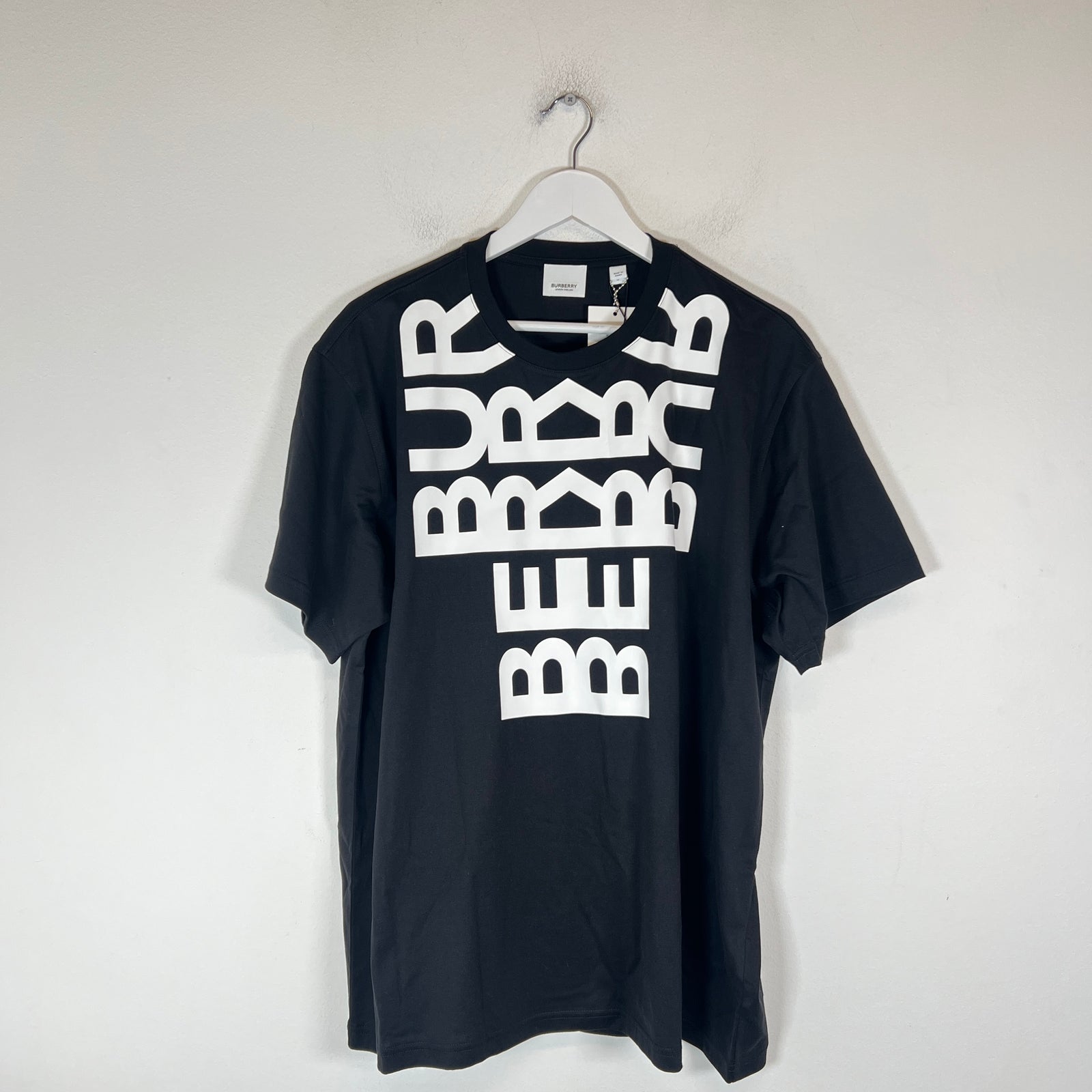 Burberry Black Vertical Logo T-Shirt Size L