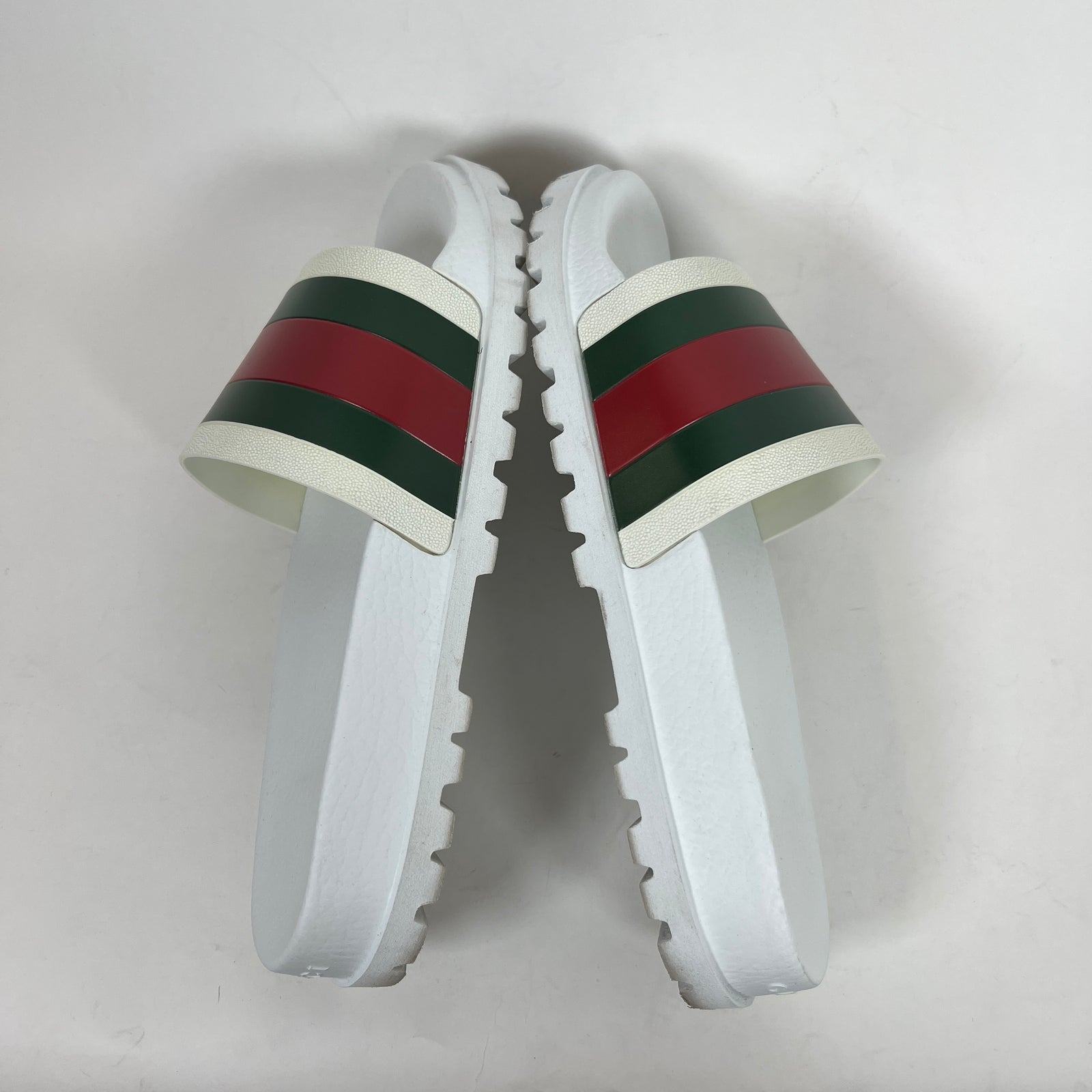 Gucci White Web Slide Sandals Size GG 10