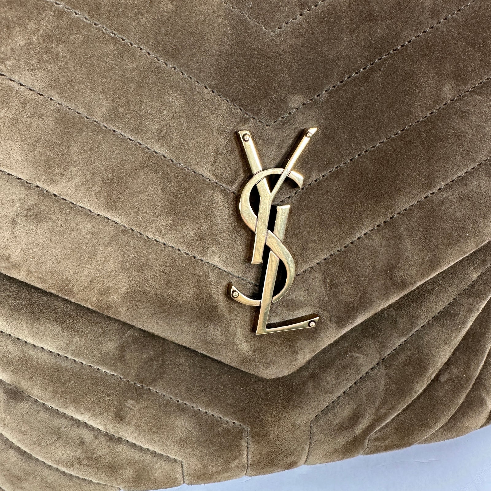 Saint Laurent LouLou Khaki Medium Suede Flap Shoulder Bag