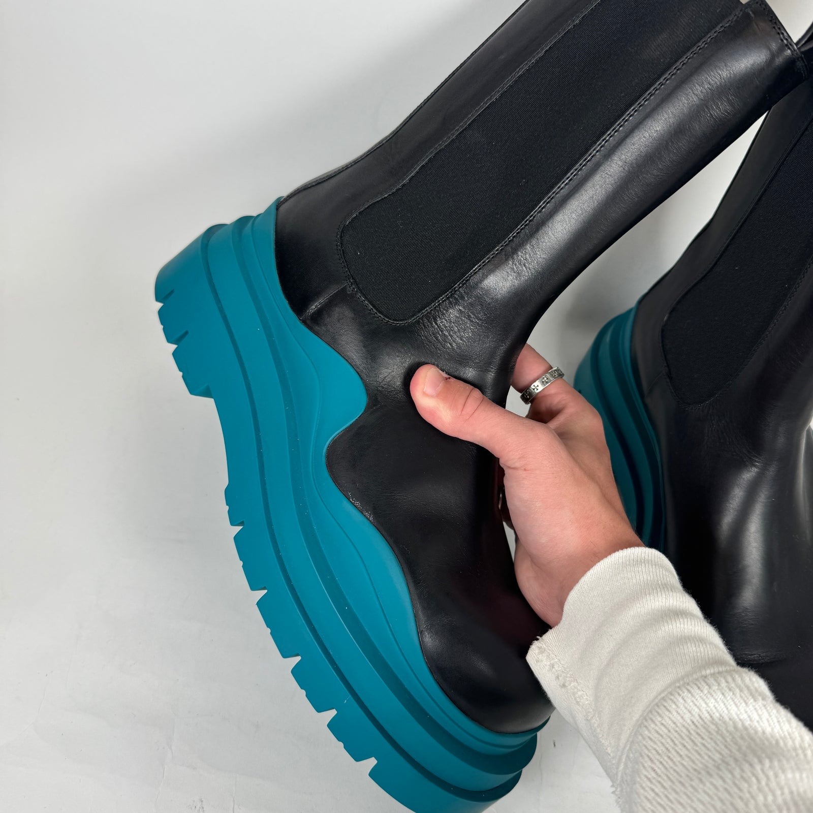 Bottega Veneta Black/Blue Tire Chelsea Boot Size 44