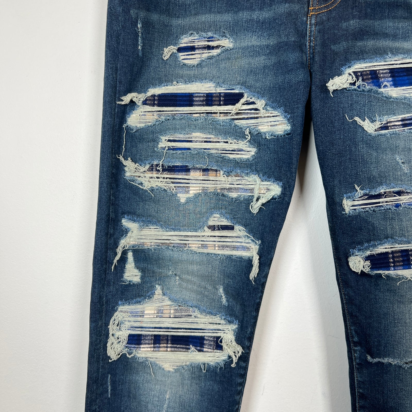 Amiri Blue Plaid Thrasher Jeans Size 38