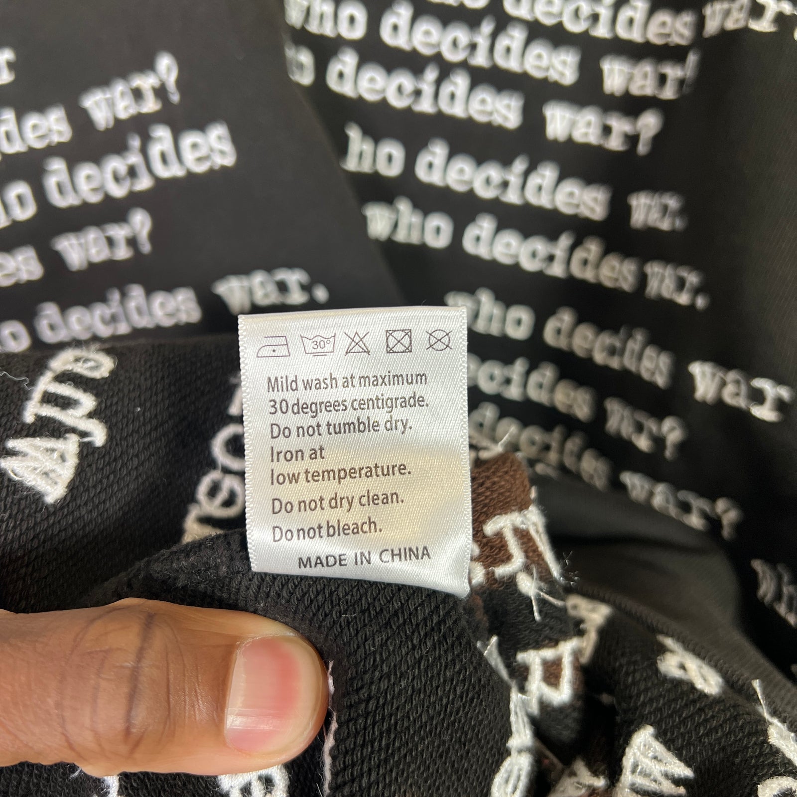 Who Decides War Black Full Embroidered Scripture Crewneck Size L