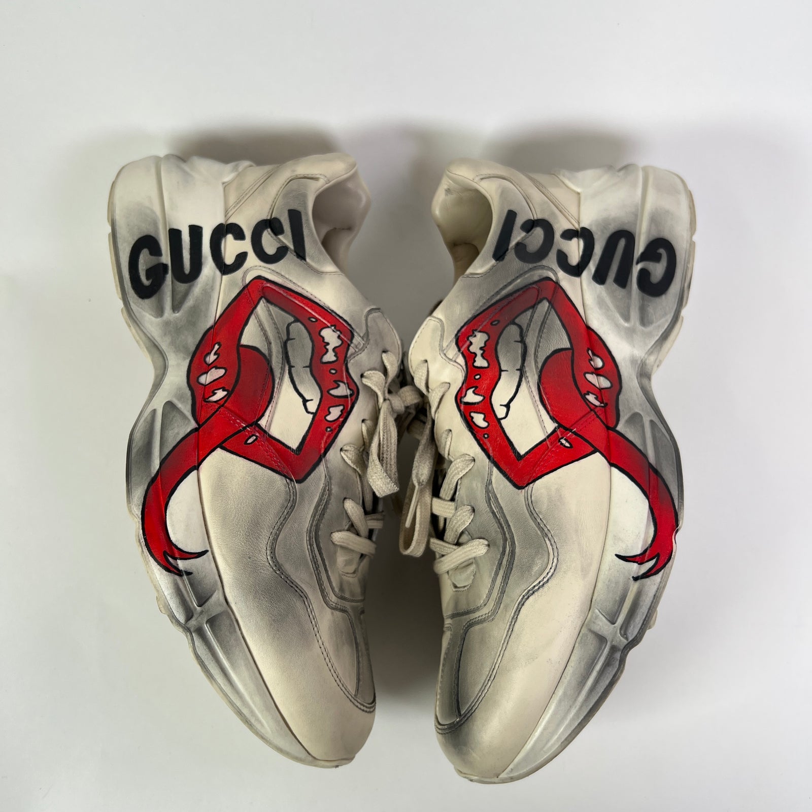 Gucci Mouth Print Distressed Calfskin Rhyton Sneaker