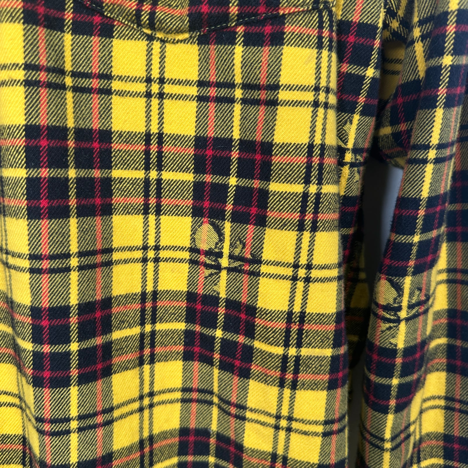 Mastermind Yellow Skull Distressed Flannel Size XL