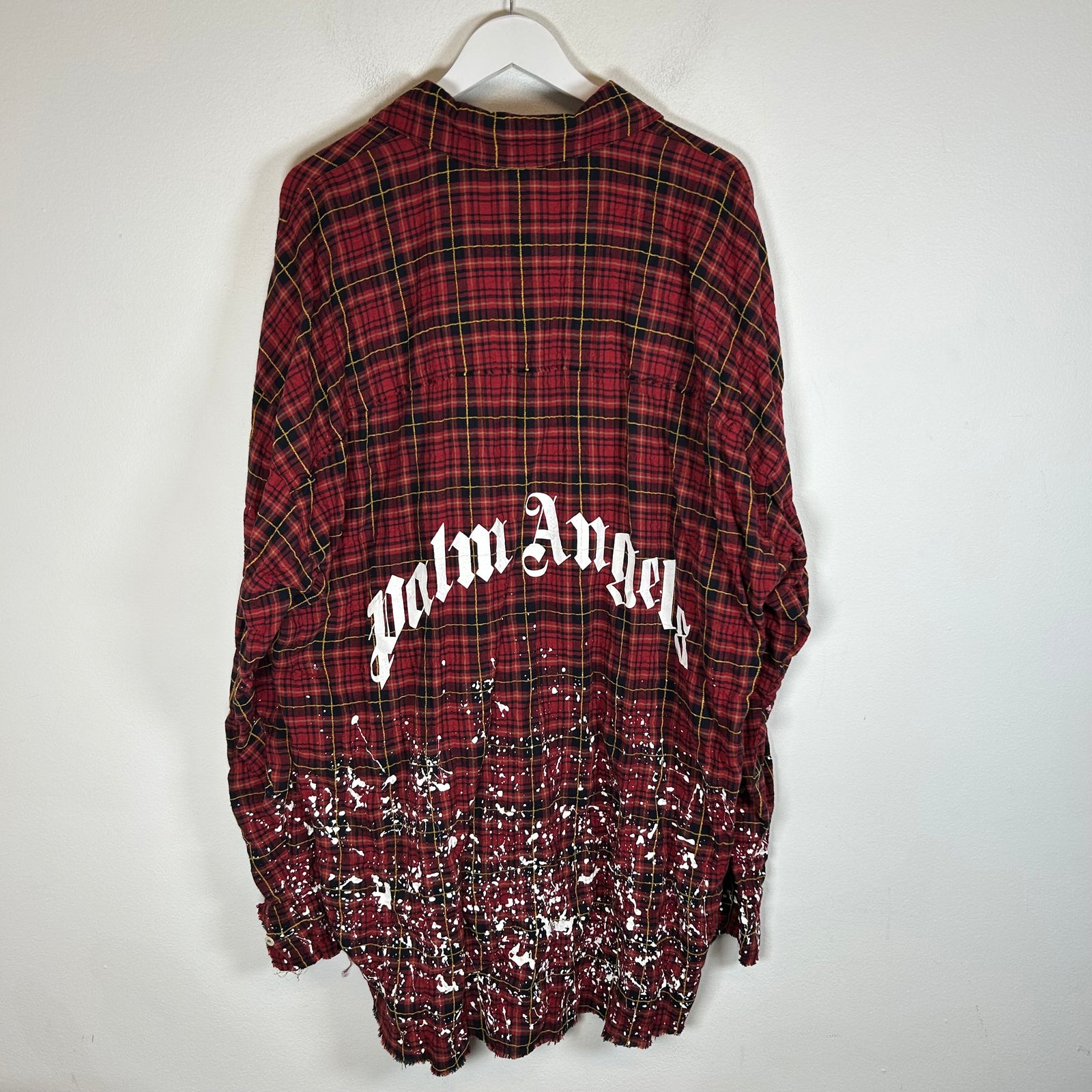 Palm Angels Red Round Logo Paint Splatter Flannel Shirt Size XXL