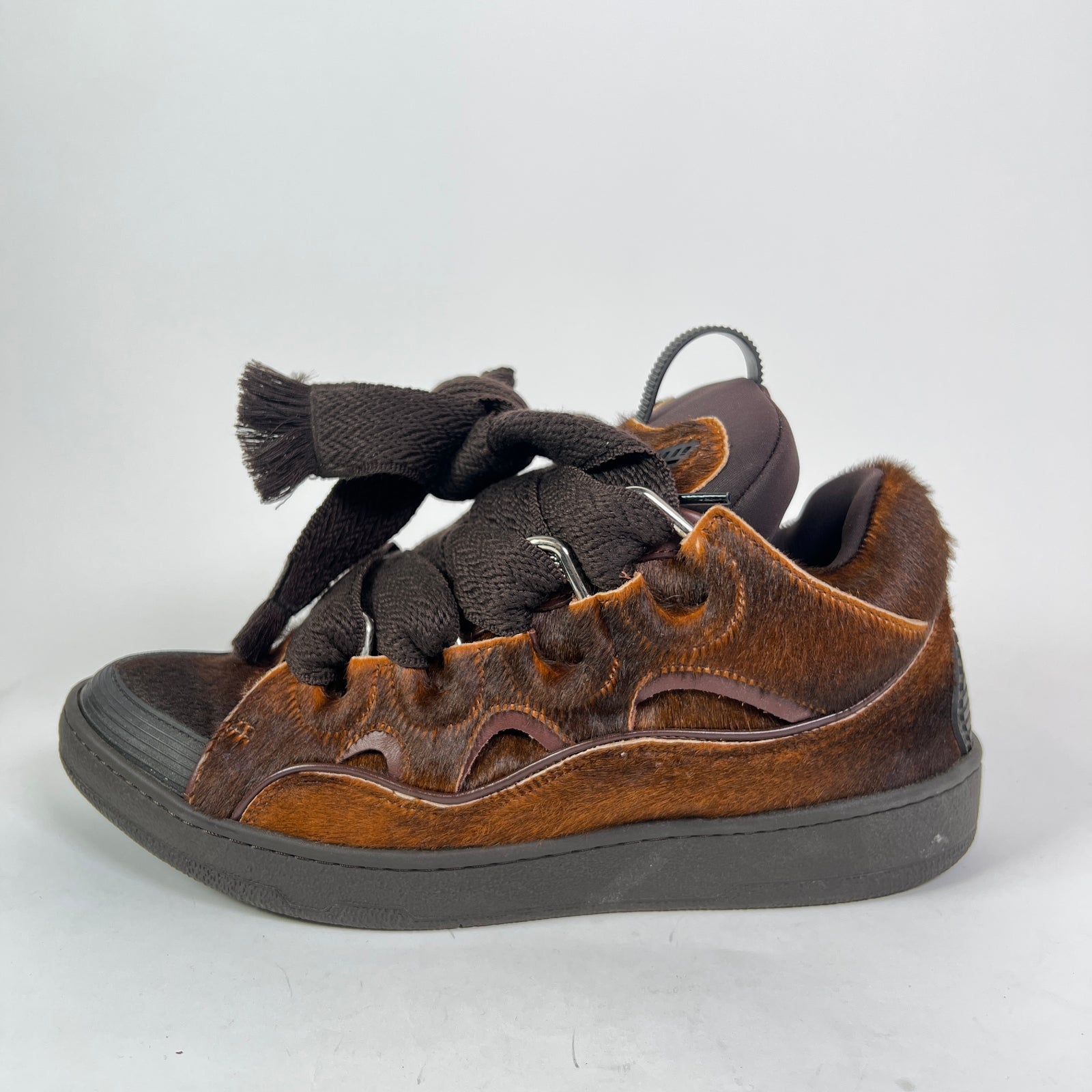Lanvin Brown Ponyhair Curb Sneaker