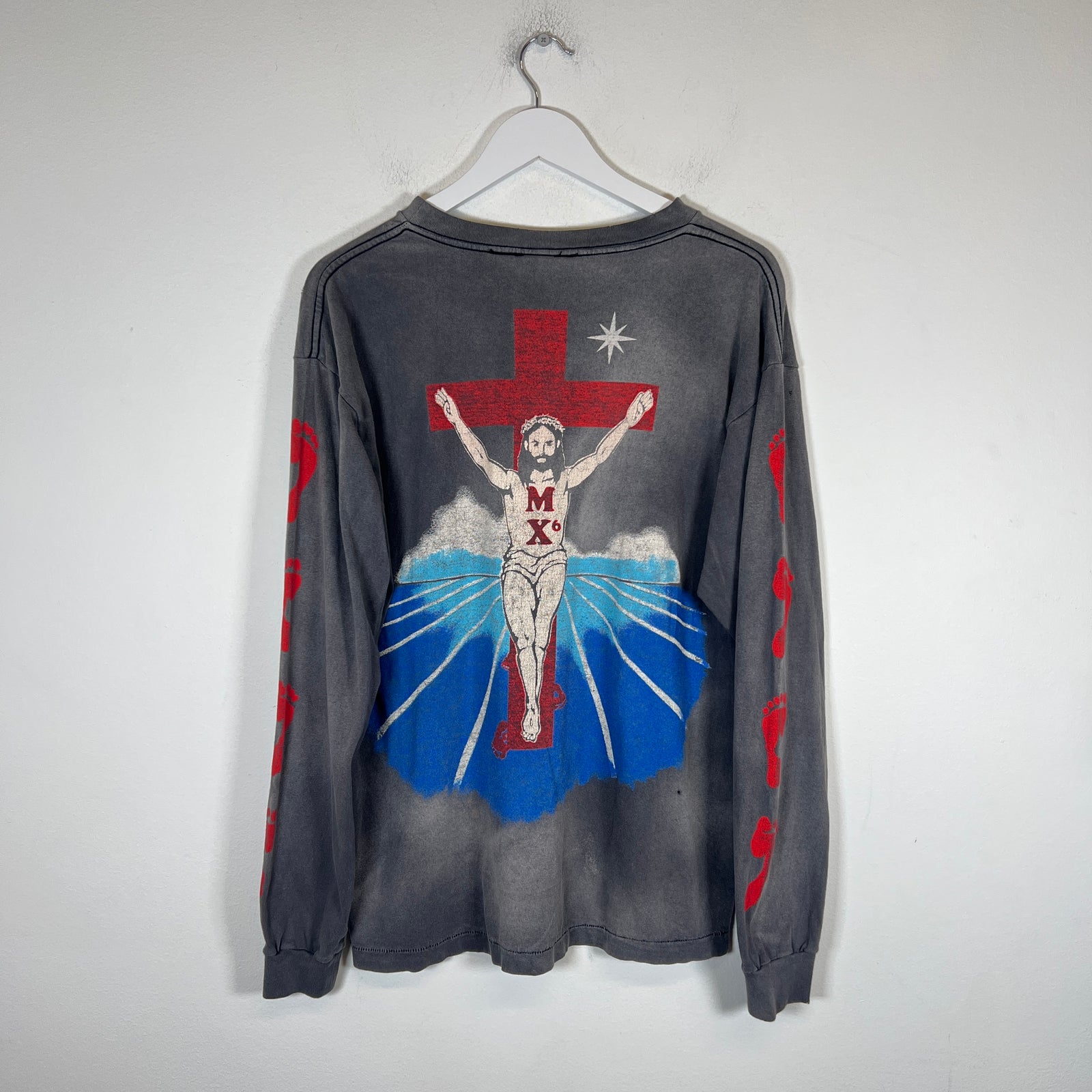 Saint Michael Grey/Red Foot Print Long Sleeve Size M