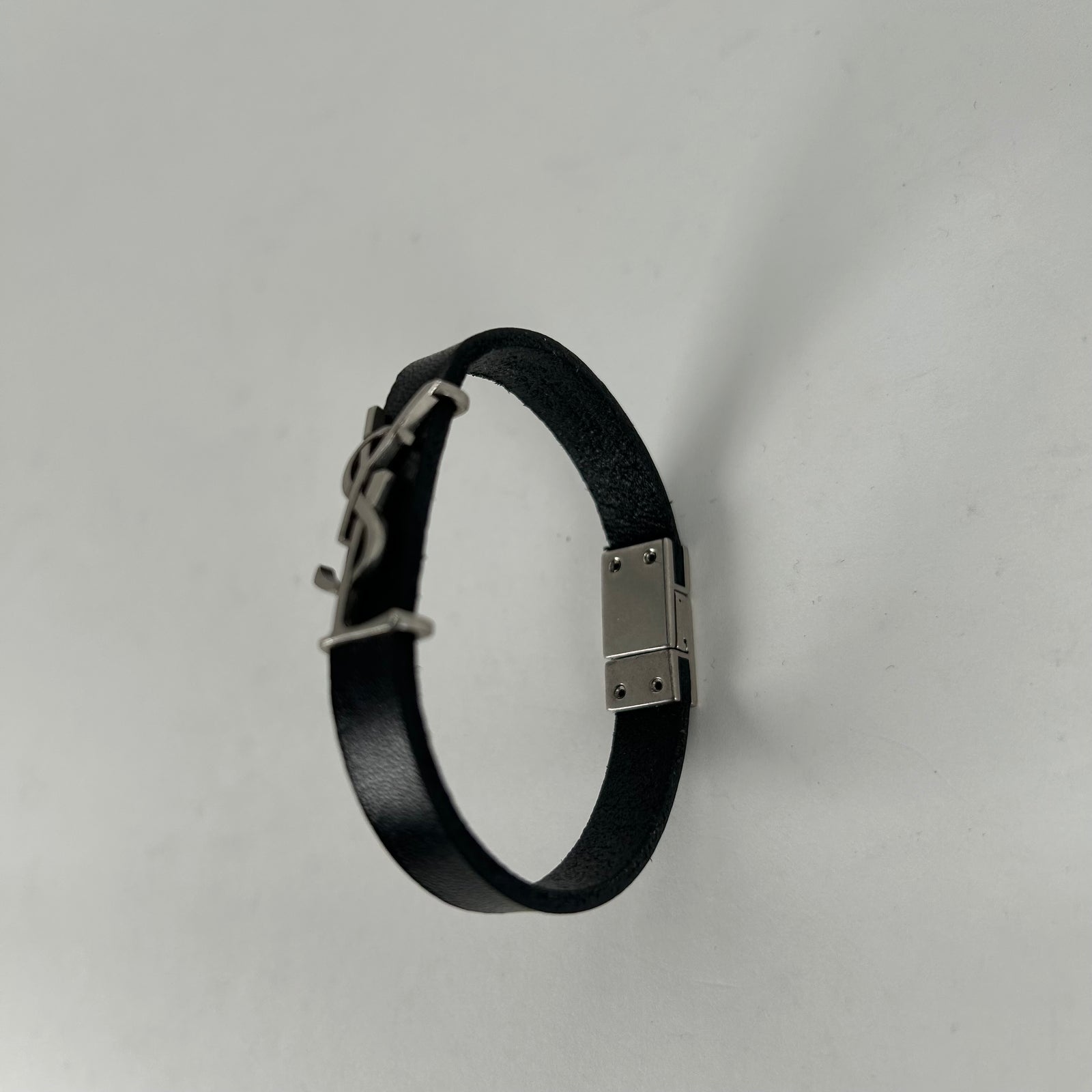 Saint Laurent Black 'YSL' Leather Bracelet