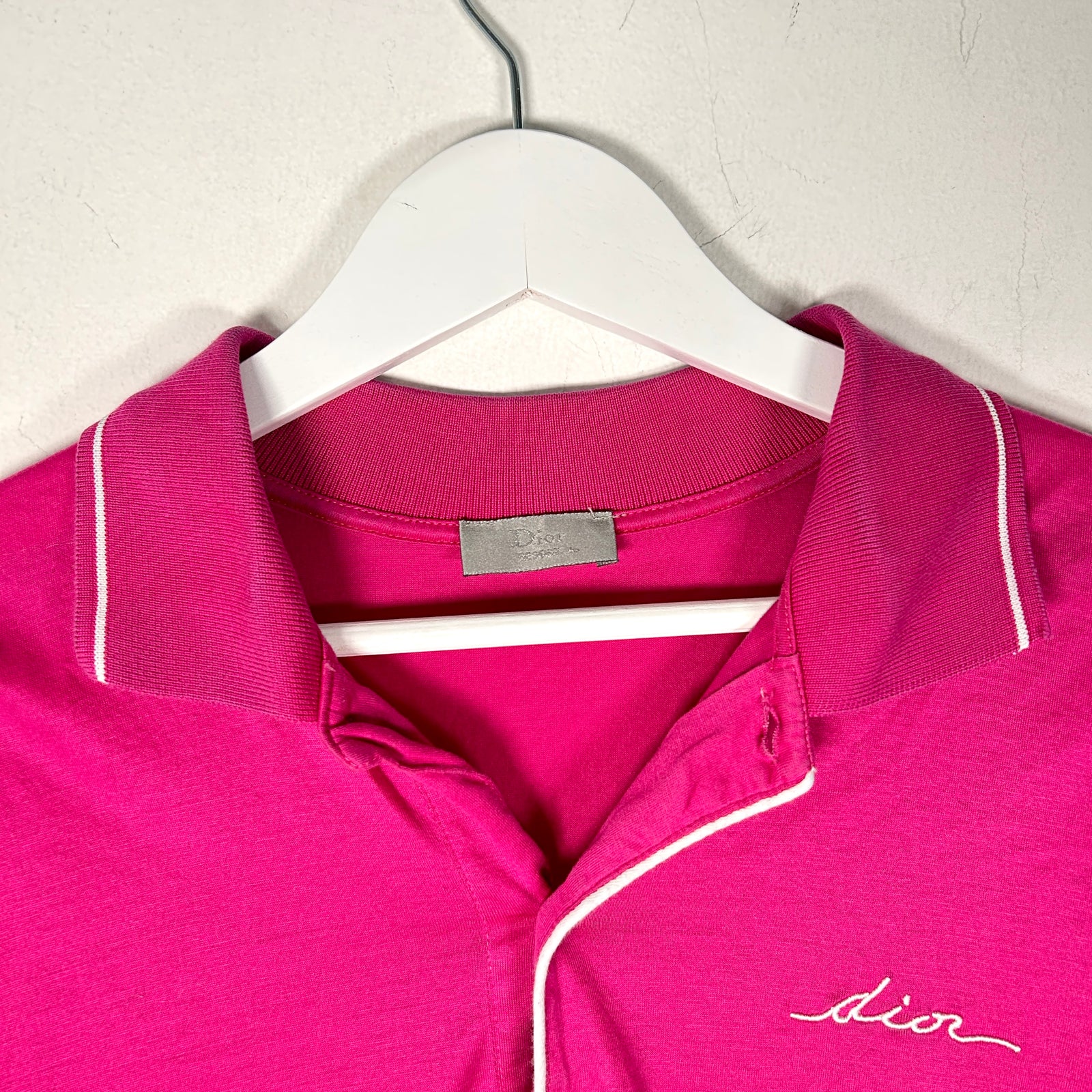 Dior Pink Cursive Logo Polo Shirt Size L