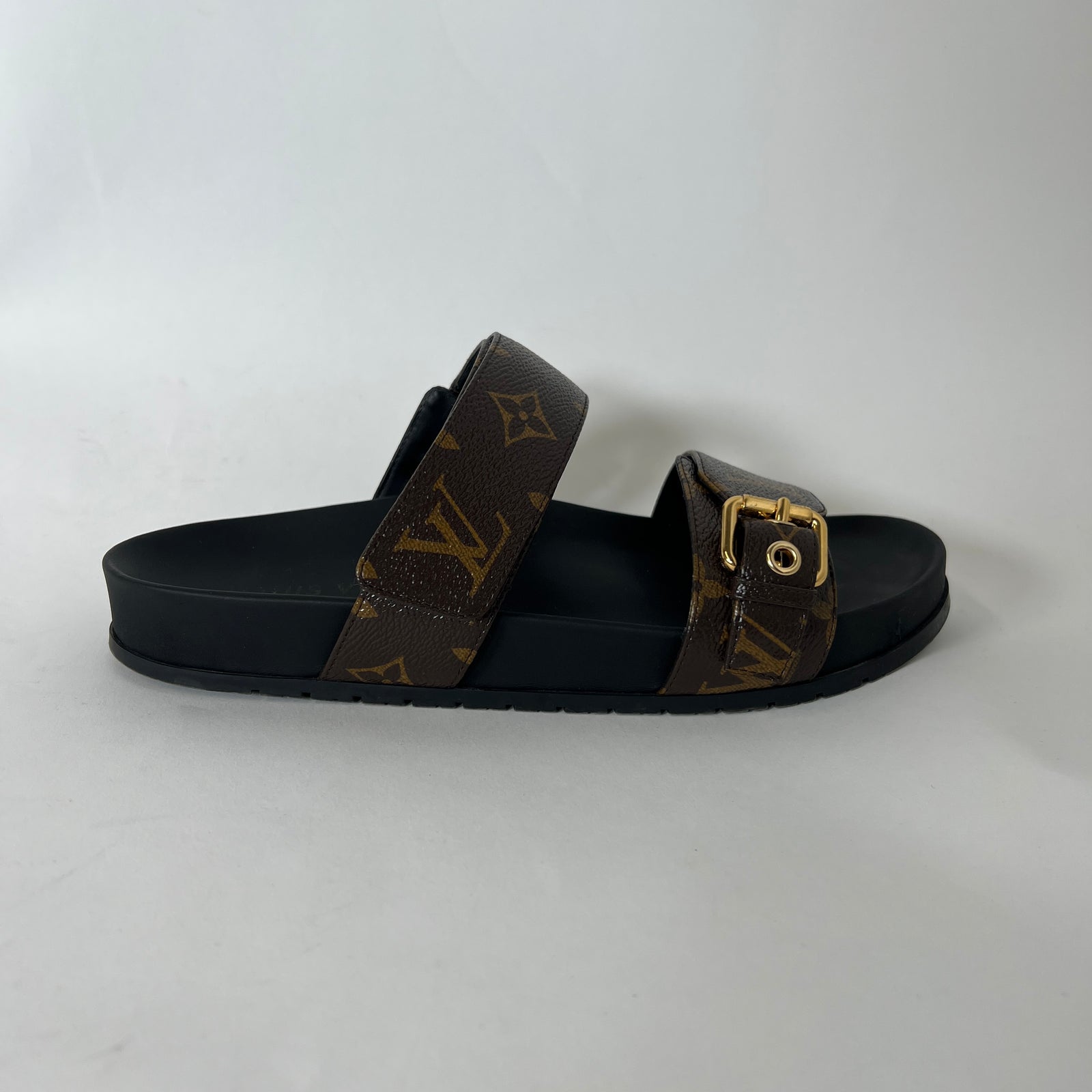 Louis Vuitton Bom Dia Monogram Flat Mule Sandals Size 38.5