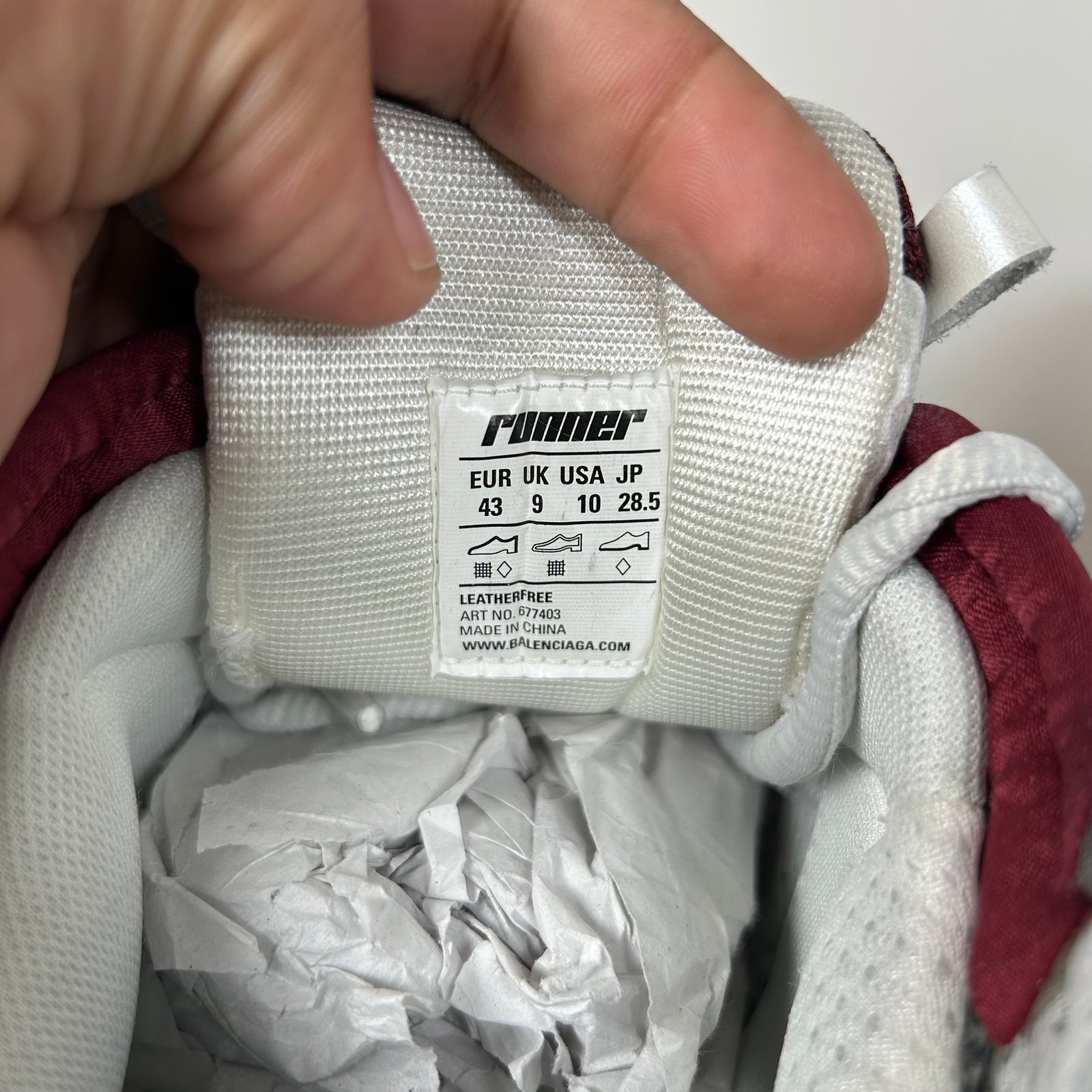 Balenciaga Burgundy Mesh Runners Size 43