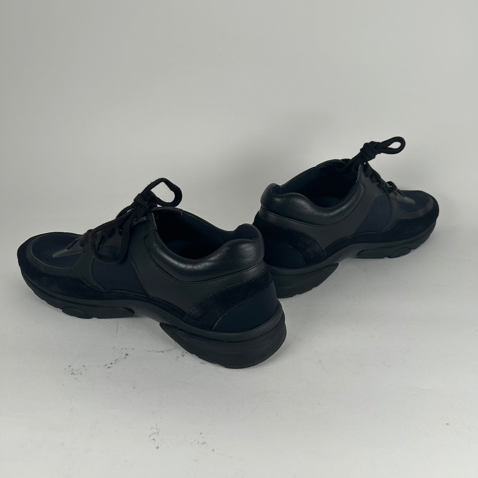 Chanel Triple Black Leather Trainers Size 11