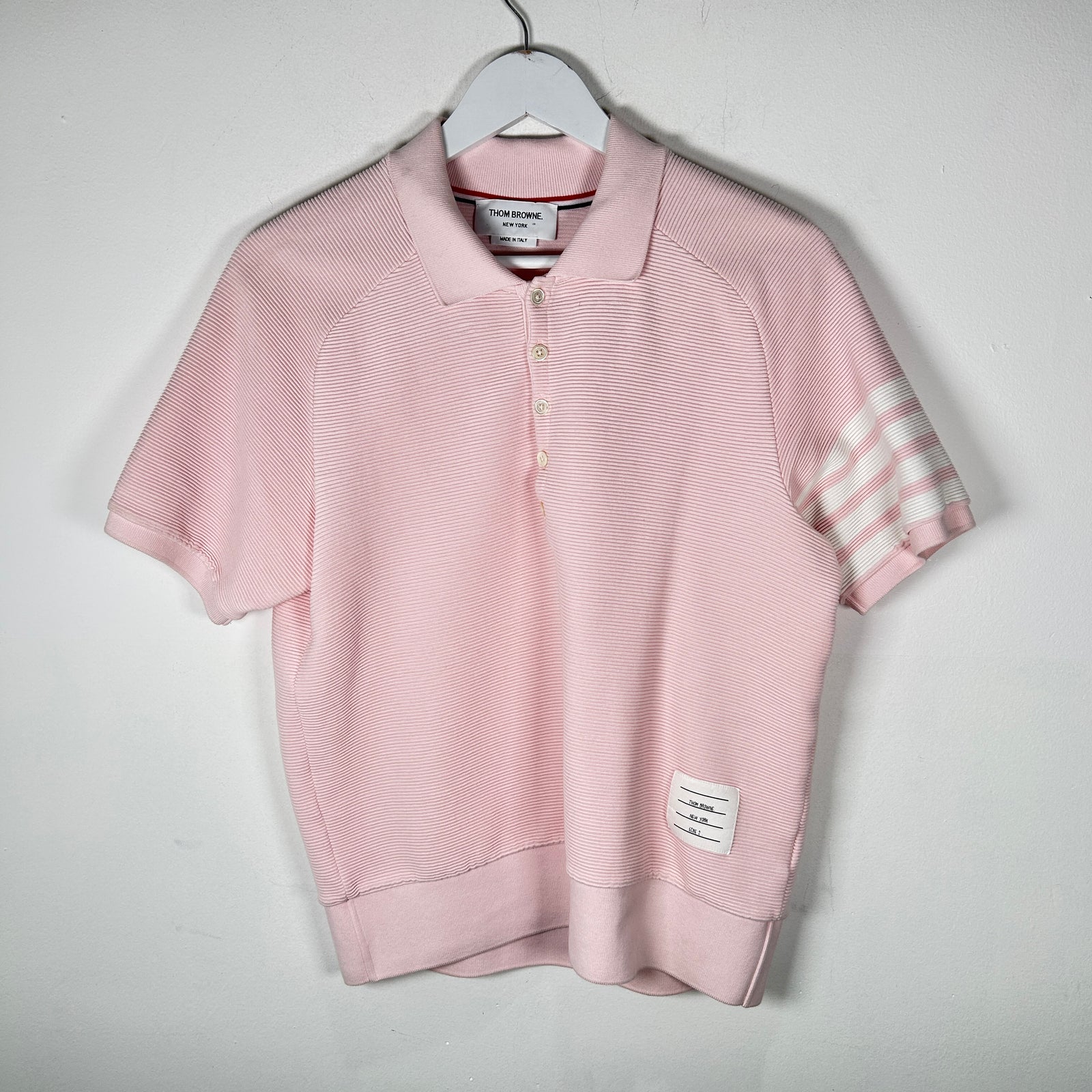 Thom Browne Pink Ribbed 4-Bar Polo Size 2