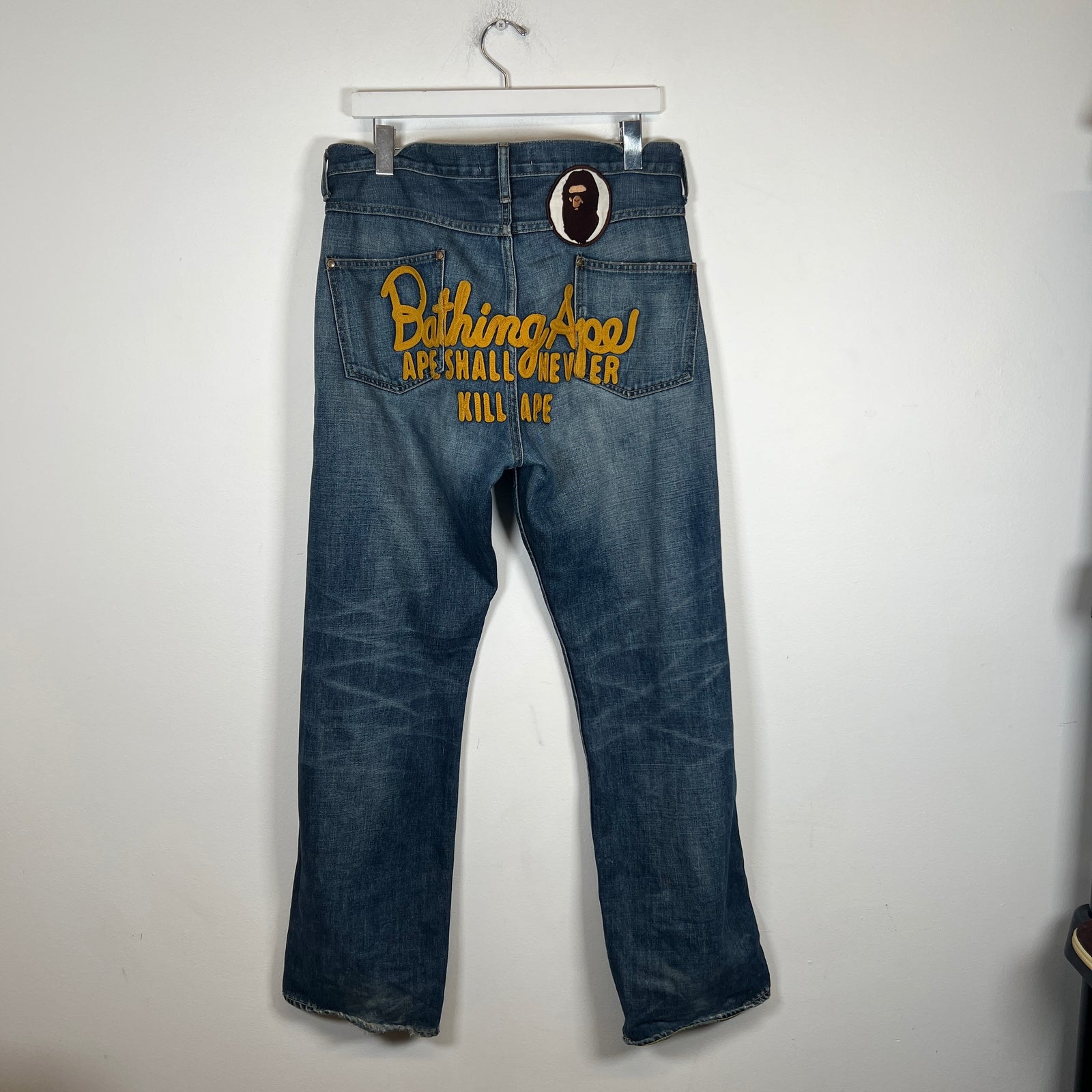 A Bathing Ape Back Logo Embroidered Jeans Size L