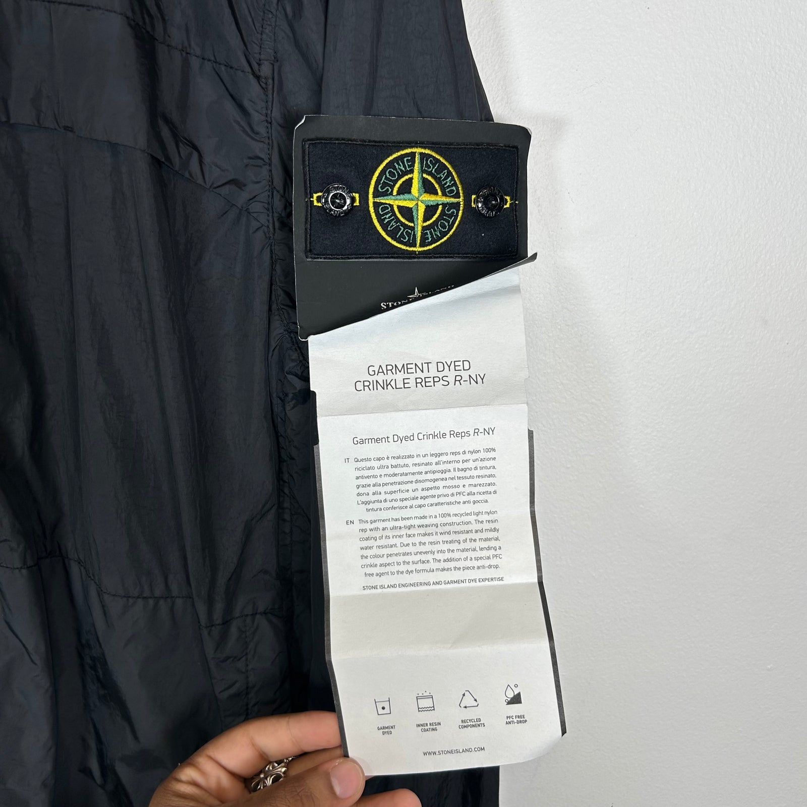 Stone Island Black Garment Dyed Crinkle Reps R-NY Hooded Jacket Size M