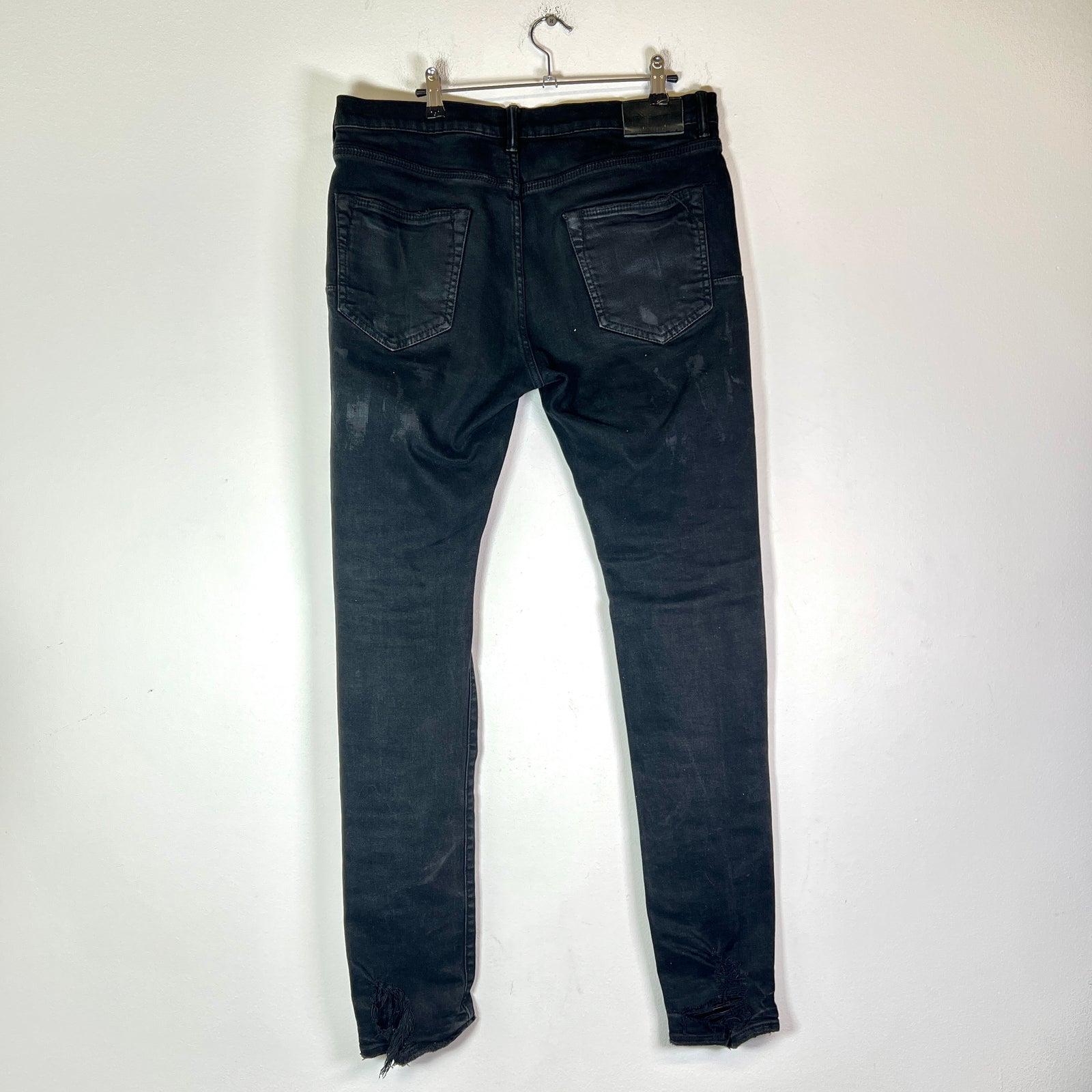Purple Brand Black Waxed Distressed Jeans Size 34
