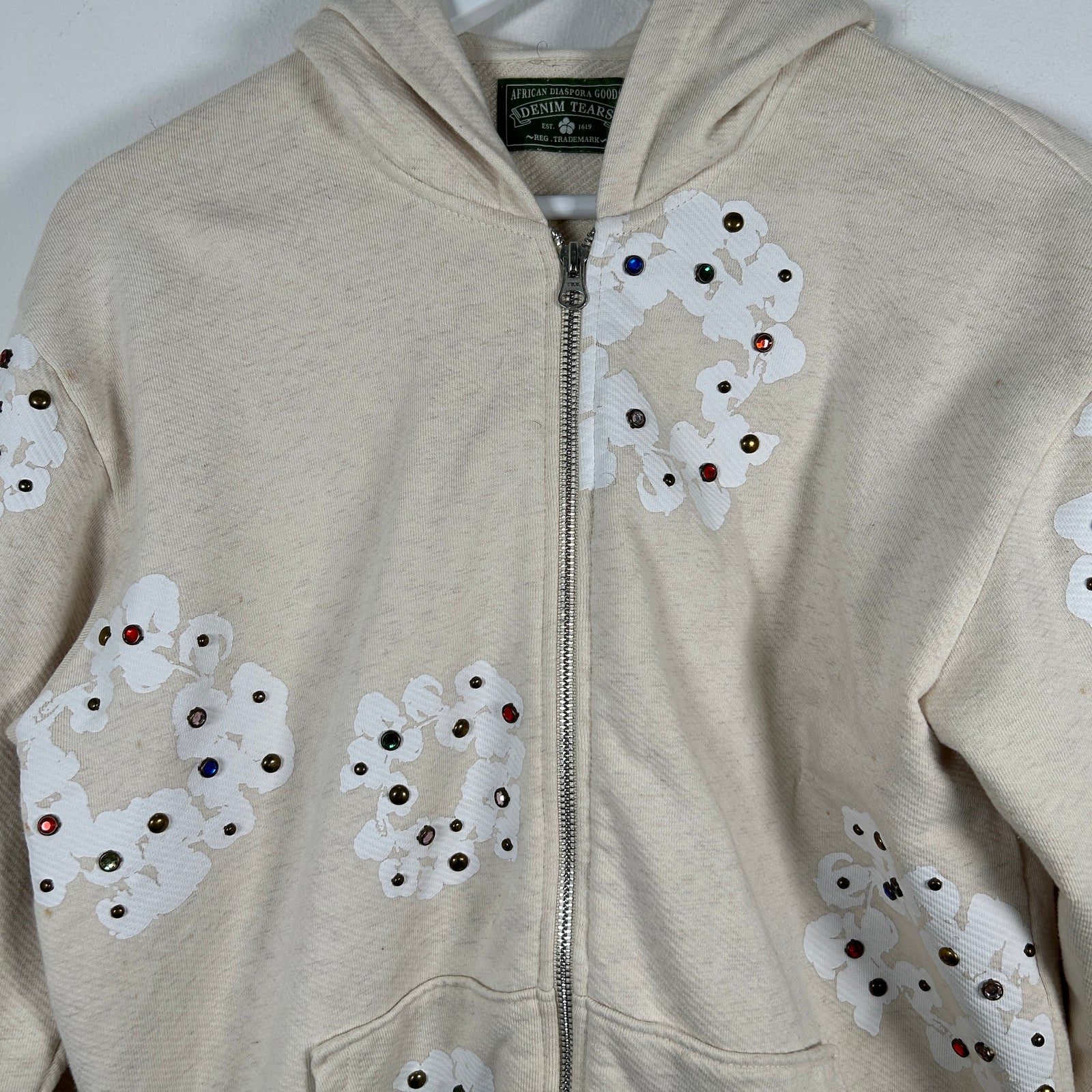 Denim Tears Cream Crystal Wreath Zip-Up Hoodie Size M