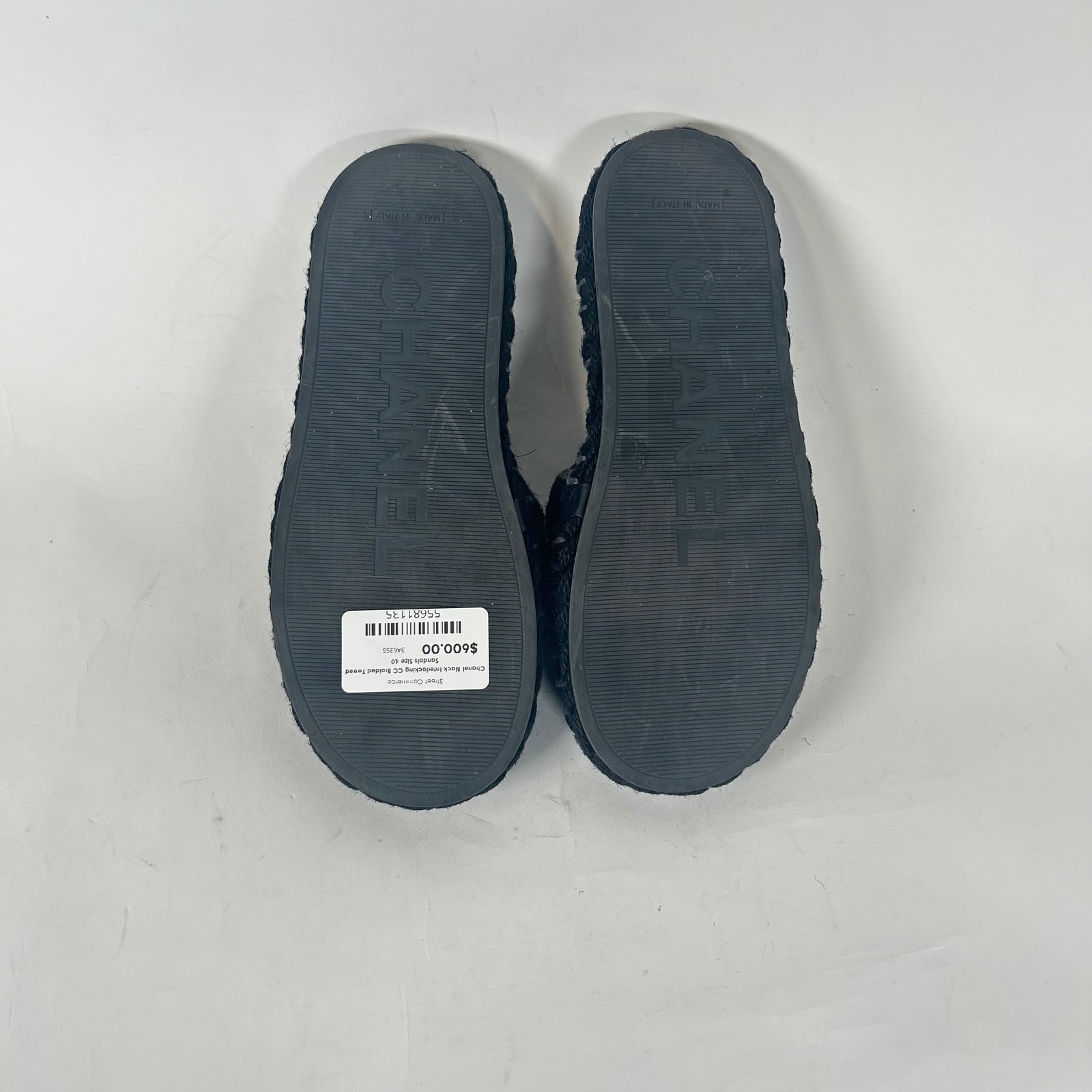 Chanel Black Interlocking CC Braided Tweed Sandals Size 40