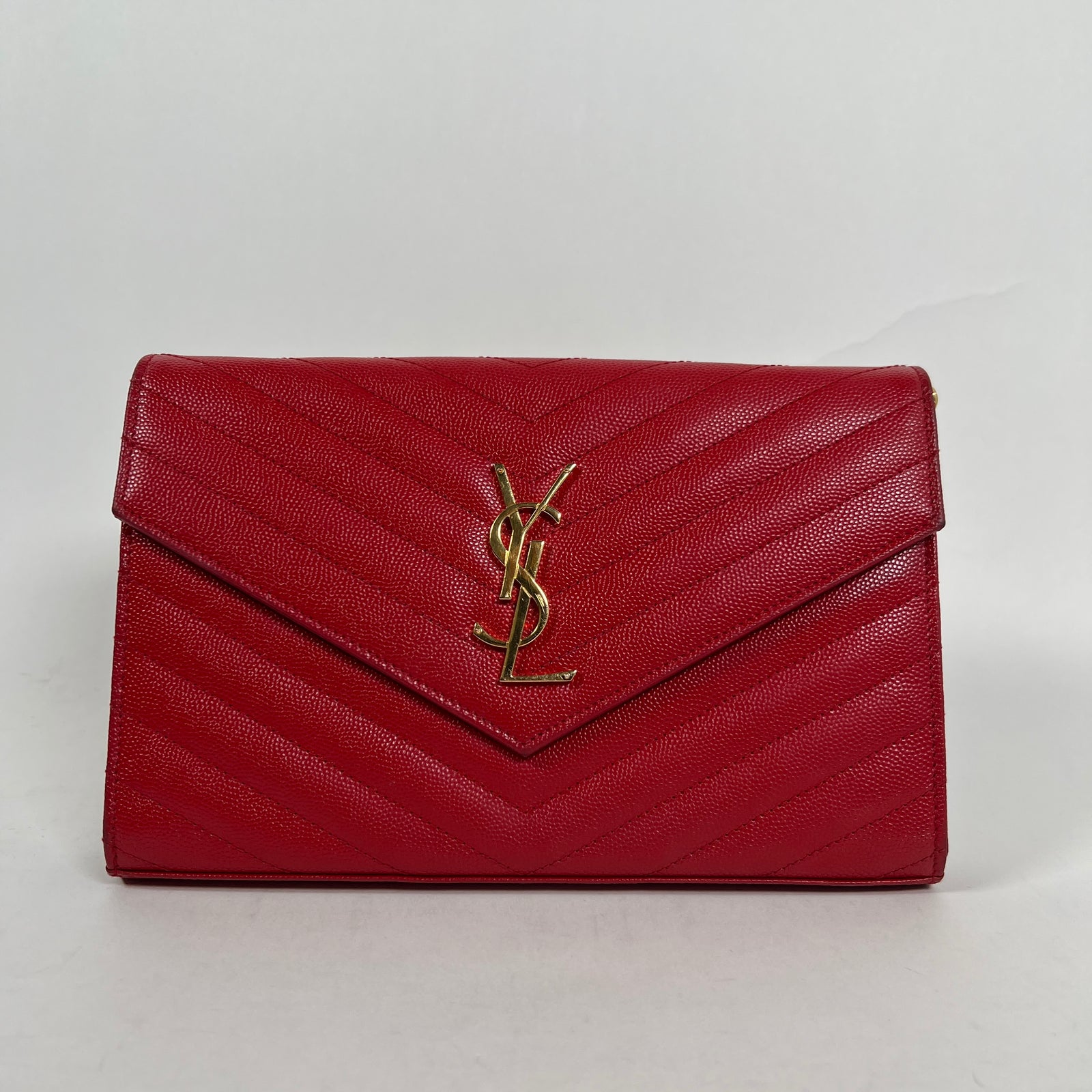 Saint Laurent Wallet Chain Matelasse Chevron Red