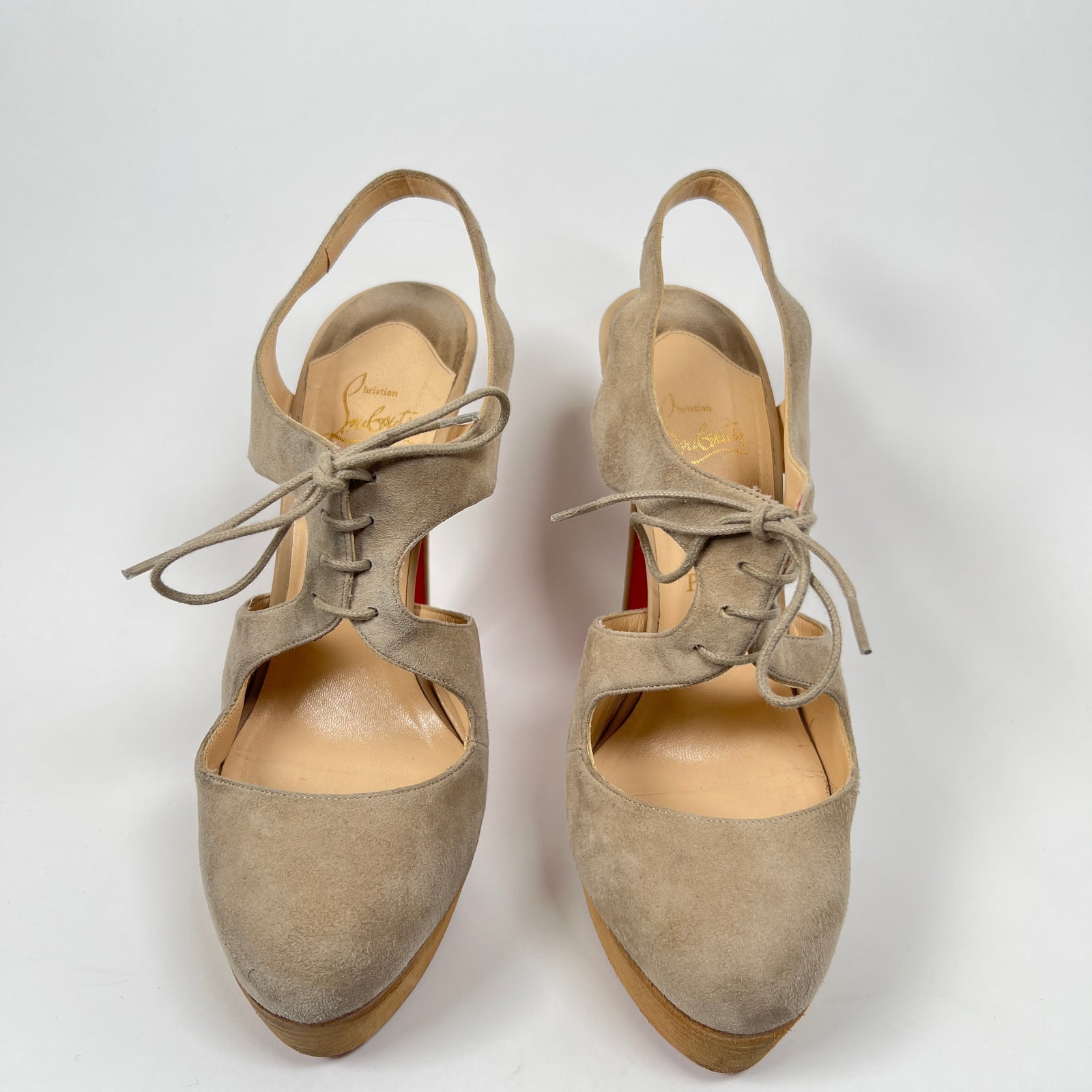 Christian Louboutin Beige Lasagi 140 Suede Slingback Pumps Size 39