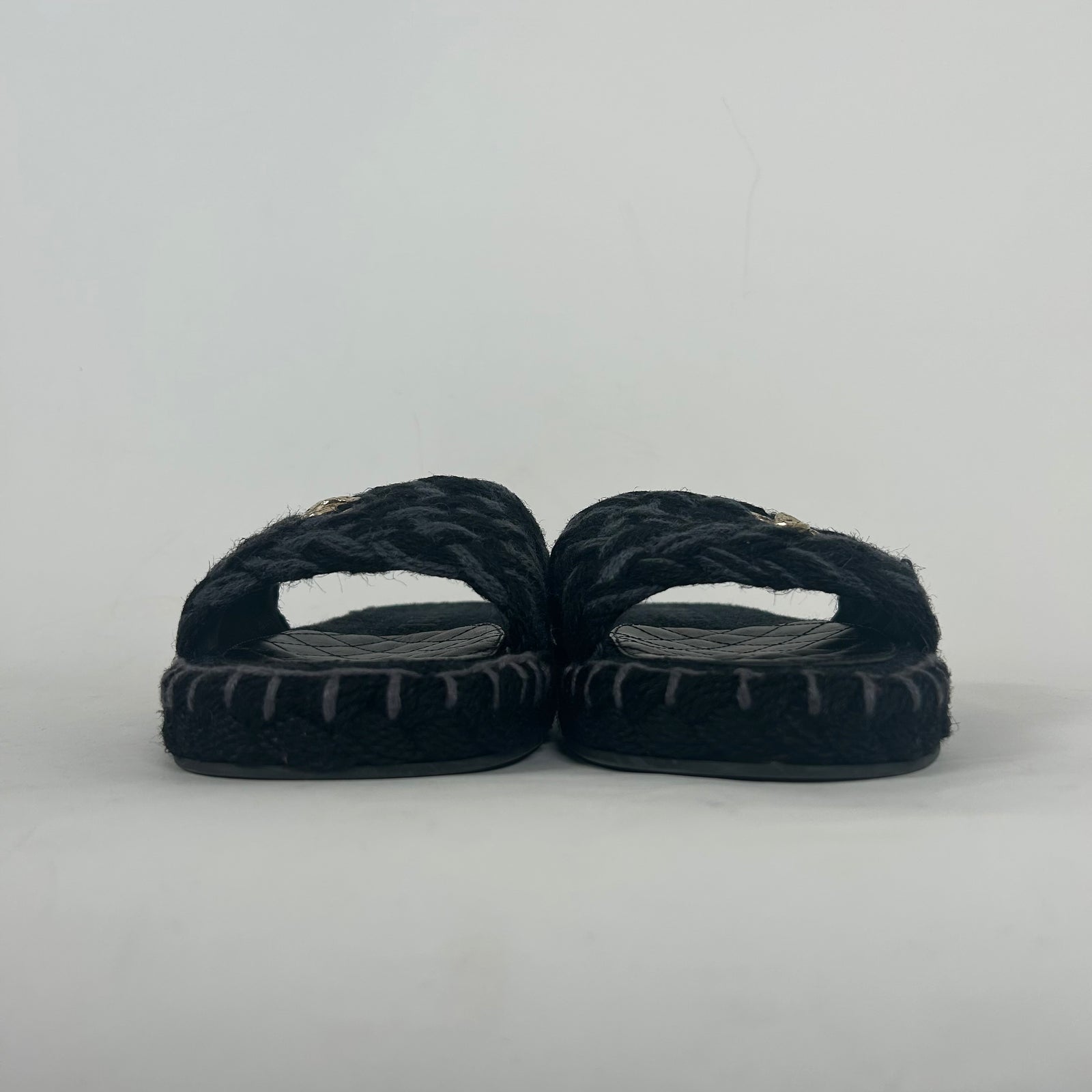 Chanel Black Interlocking CC Braided Tweed Sandals Size 40