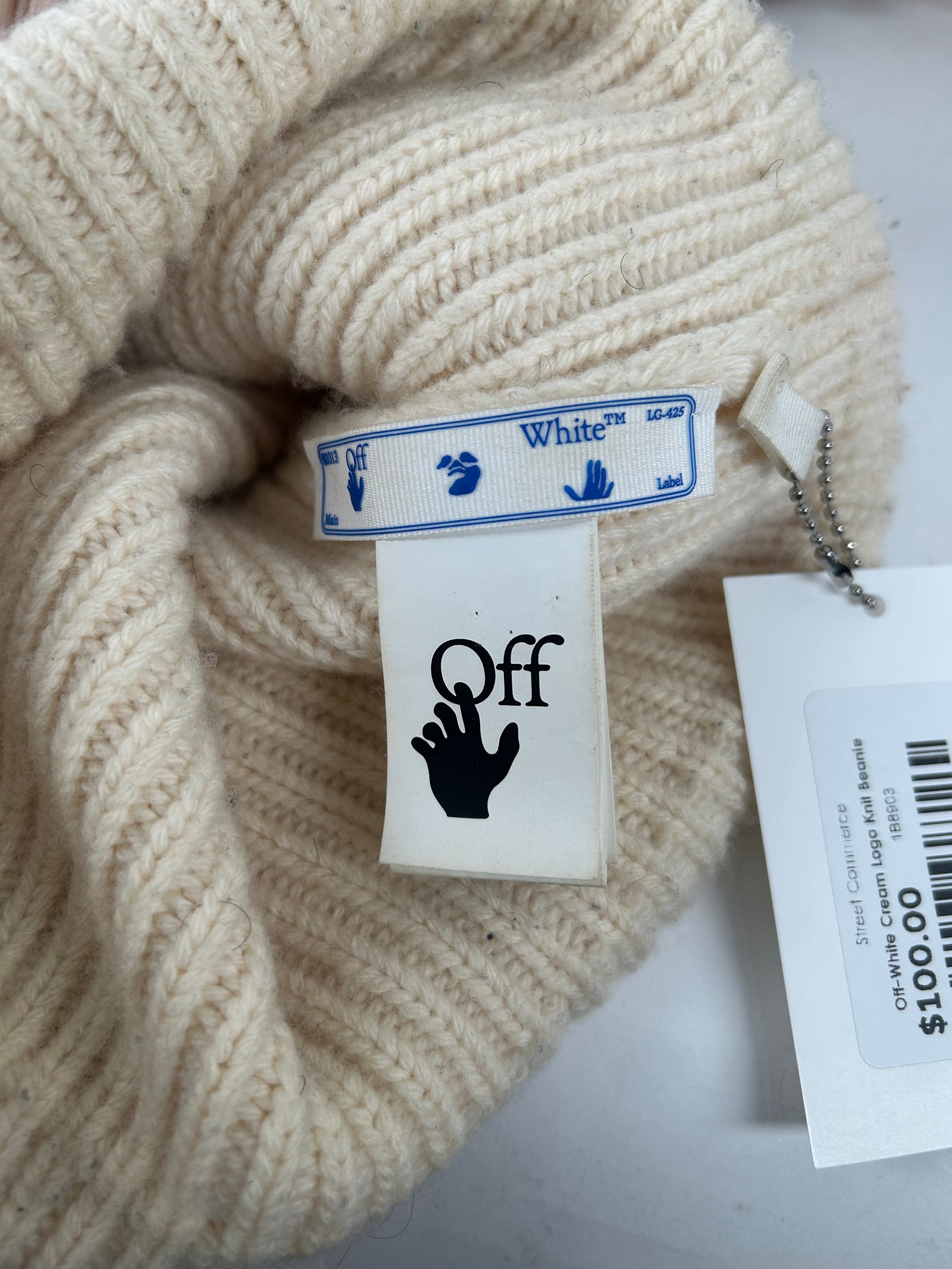 Off-White Cream Logo Knit Beanie