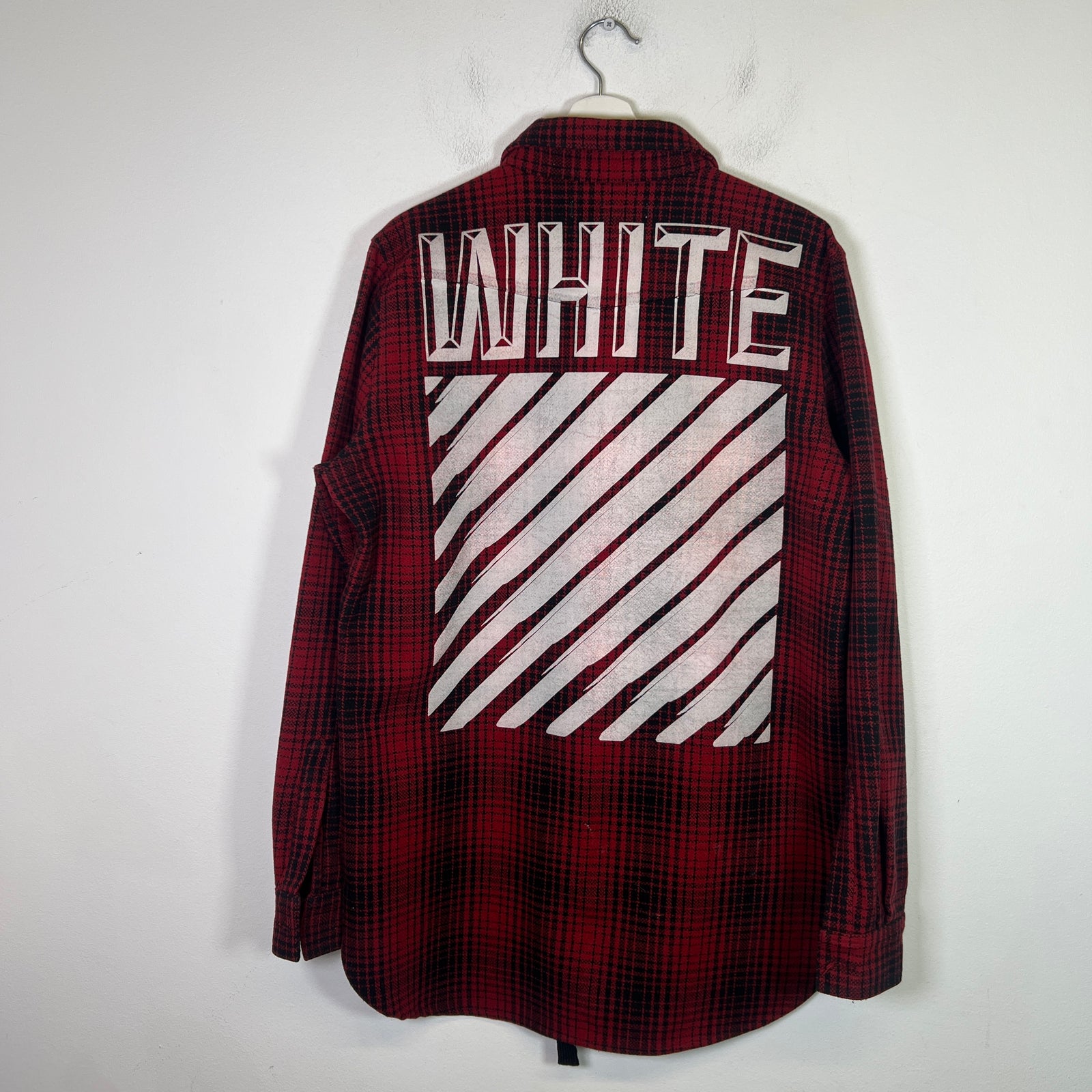 Off-White FW15 Red Tartan Check Oversized Flannel Shirt Size M