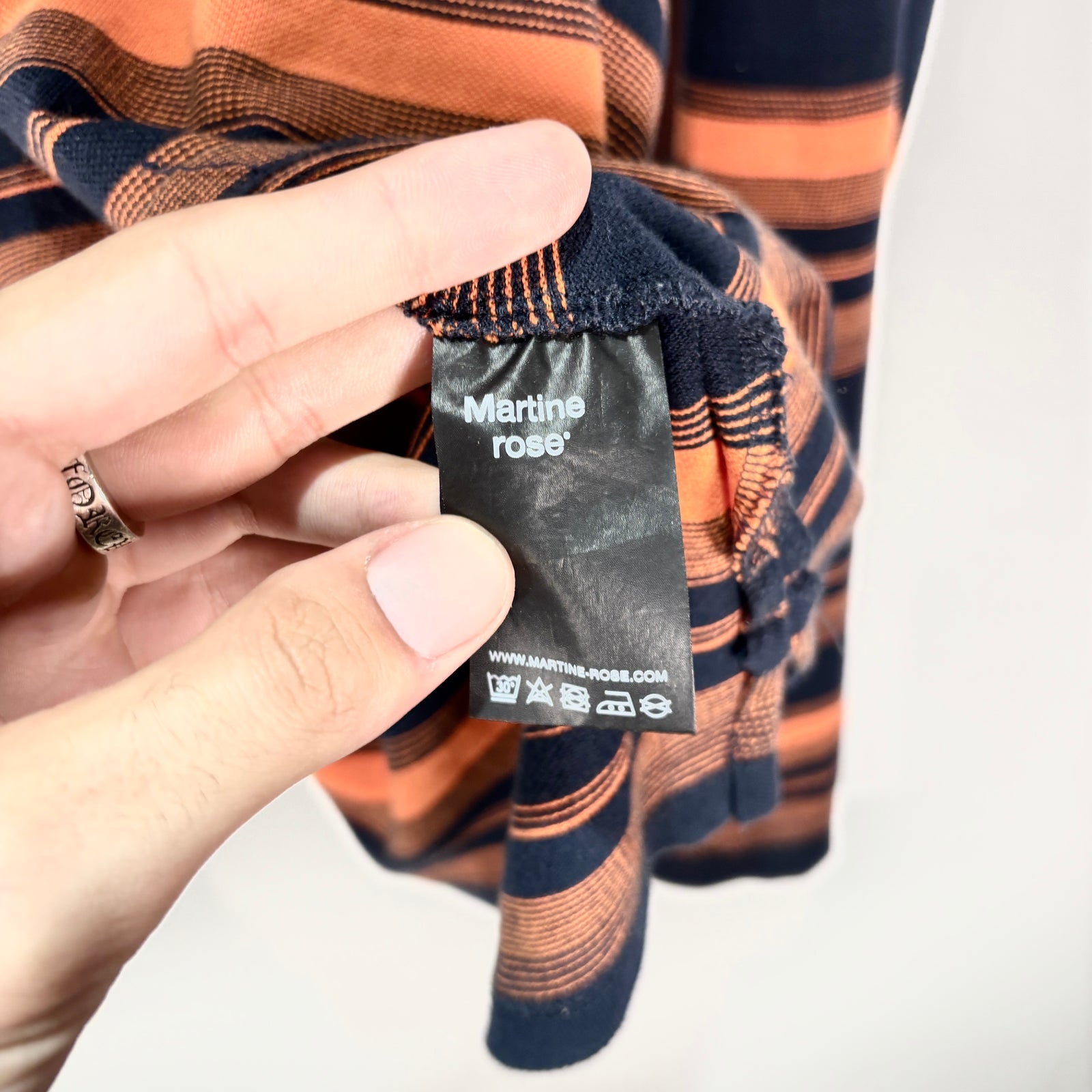 Martine Rose Orange/Navy Striped Logo Long-Sleeve Polo Shirt Size L Size