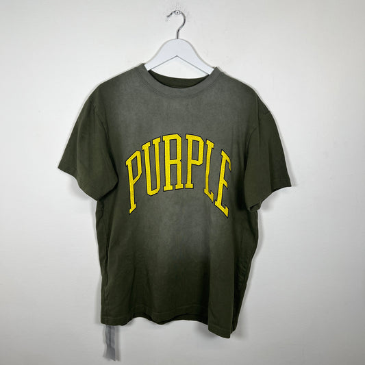 Purple Spell-out Logo Green T-Shirt Size M
