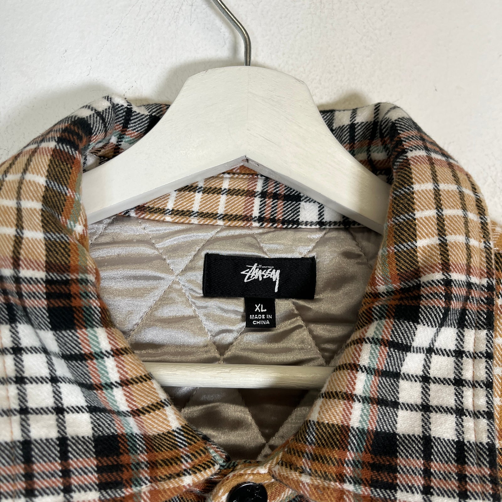 Stussy Copper Quilted Lined Plaid Shirt Size XL