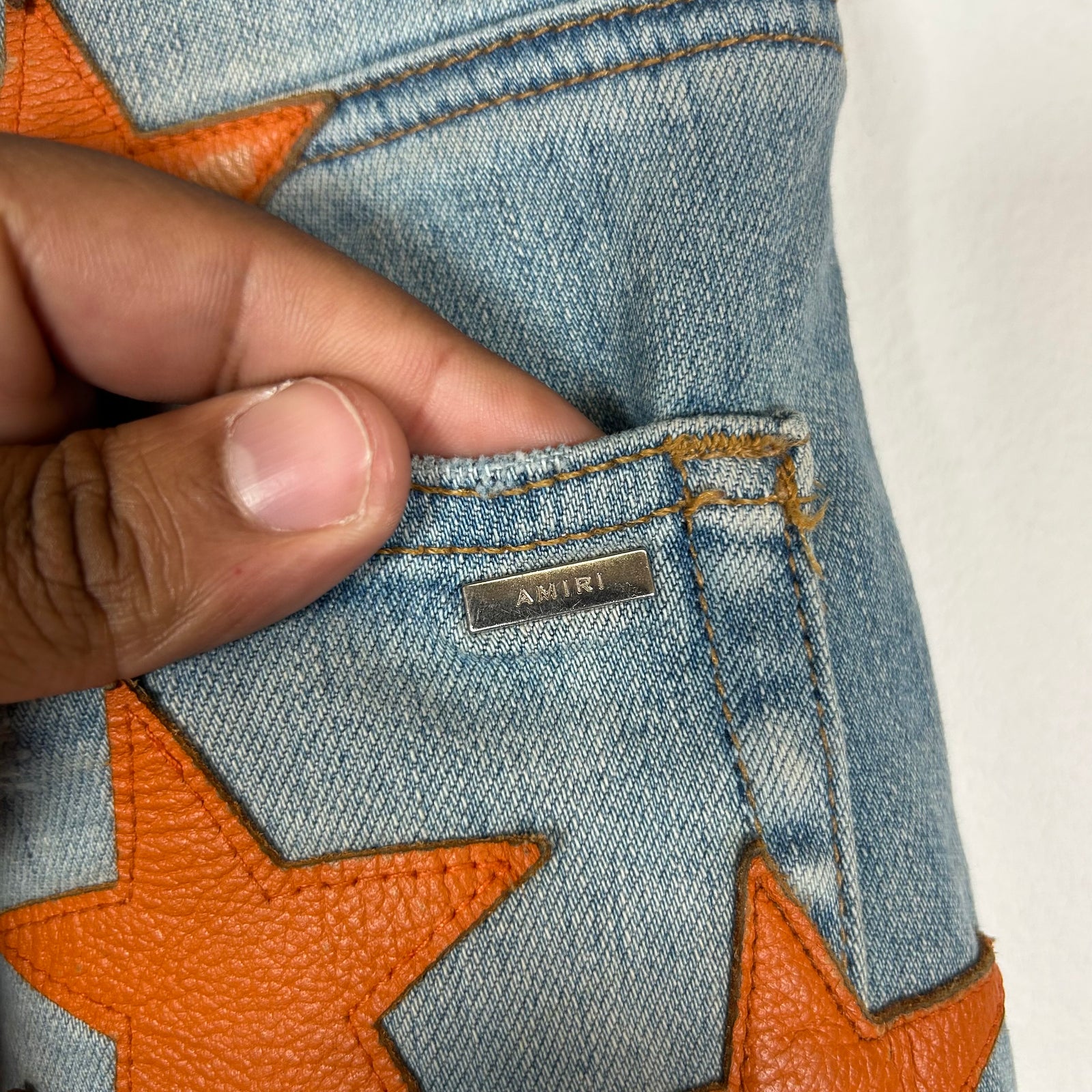 Amiri Chemist Orange Star Patch Jeans Size 31
