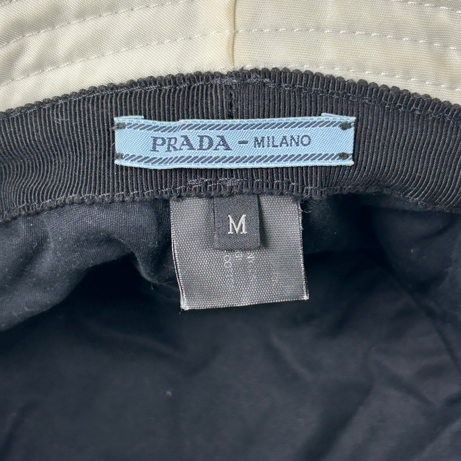 Prada White Nylon Logo Bucket Hat Size M