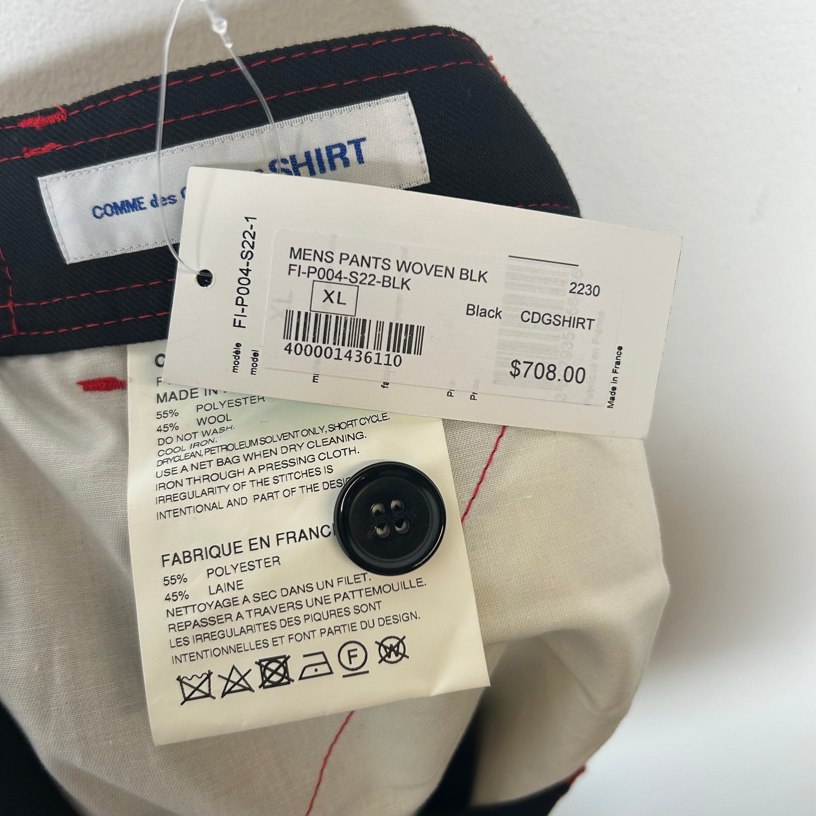 CDG Black/Red Woven Pants Size XL