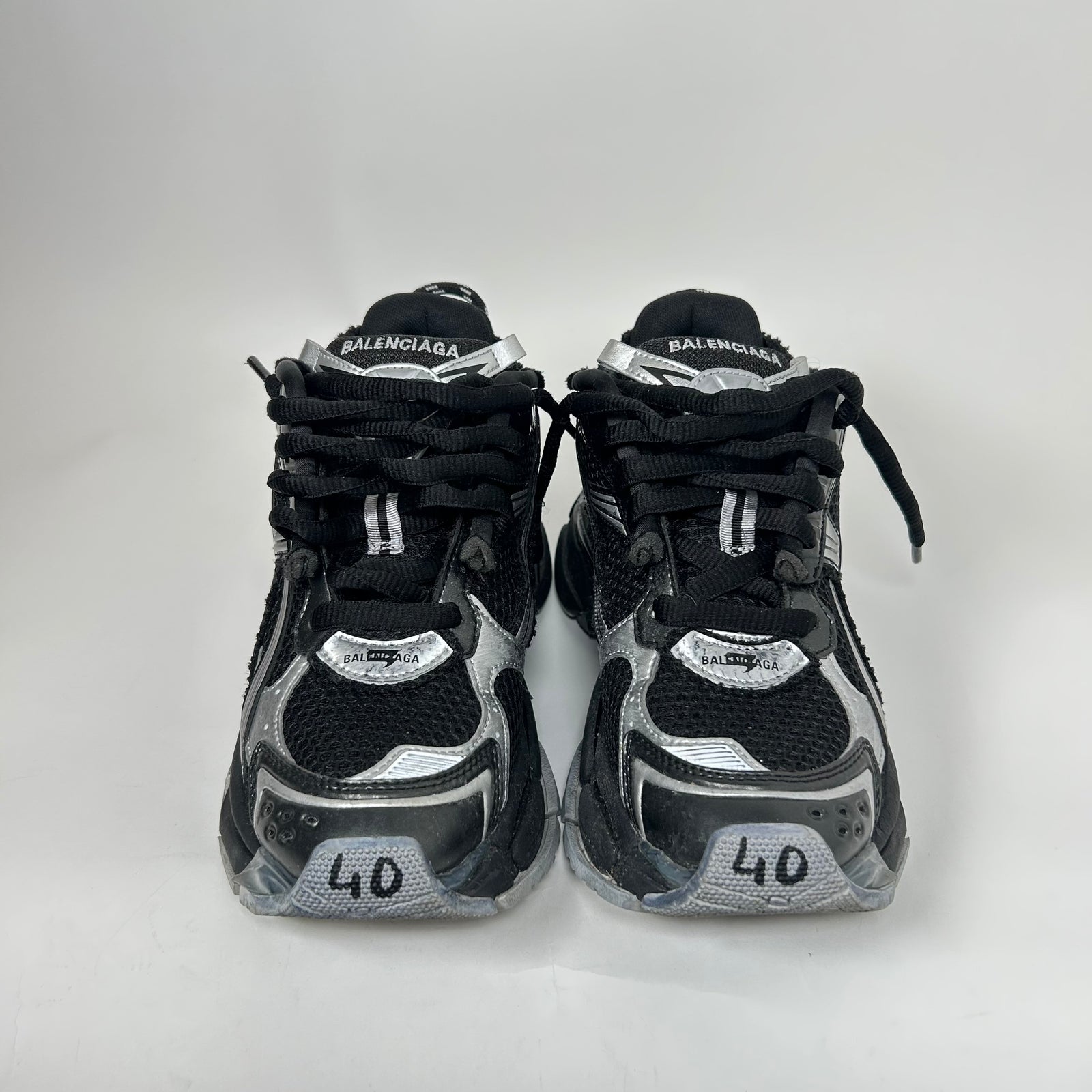 Balenciaga Black/Silver Mesh Runners Size 40