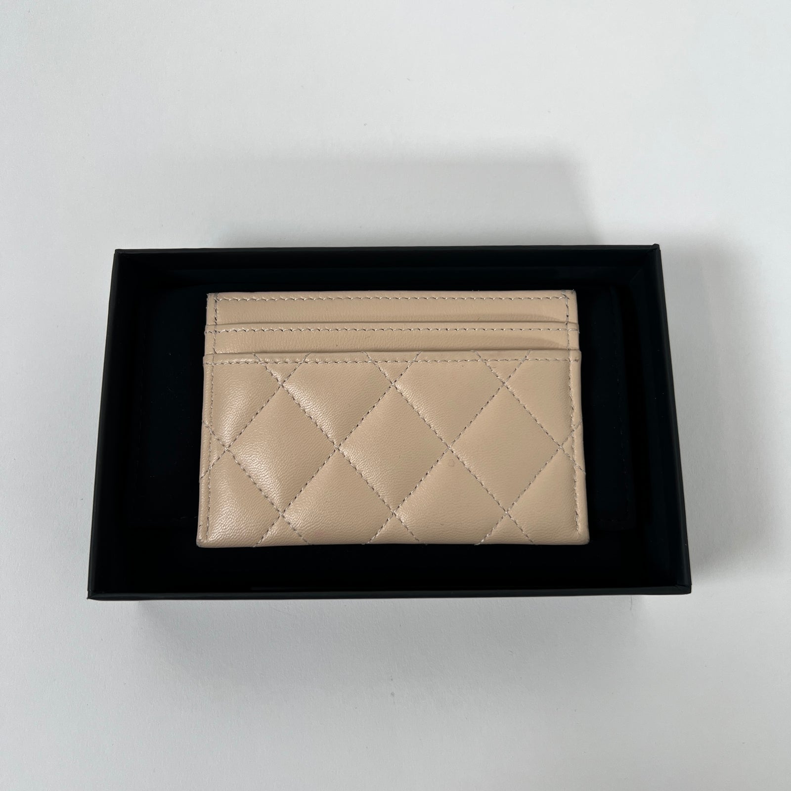 Chanel Beige Caviar Quilted Metal CC Card Holder