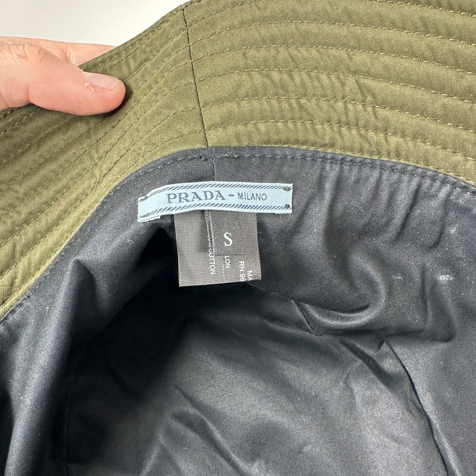 Prada Army Green Logo Bucket Hat Size S