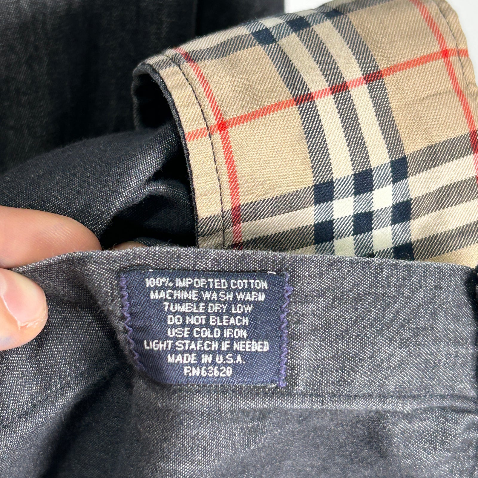 Burberry Plaid Cuff Grey Button Up Shirt Size M