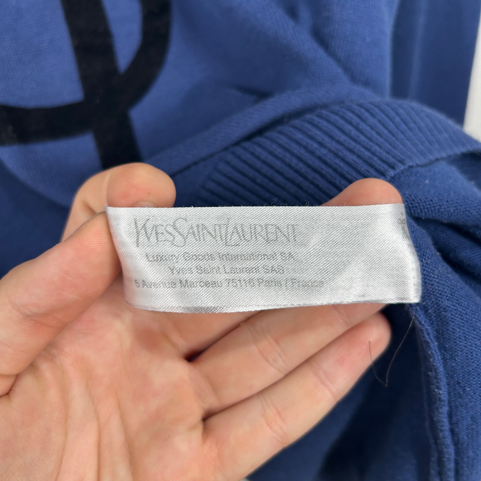 Yves Saint Laurent Vintage Blue Flock Logo Turtleneck Size XXL