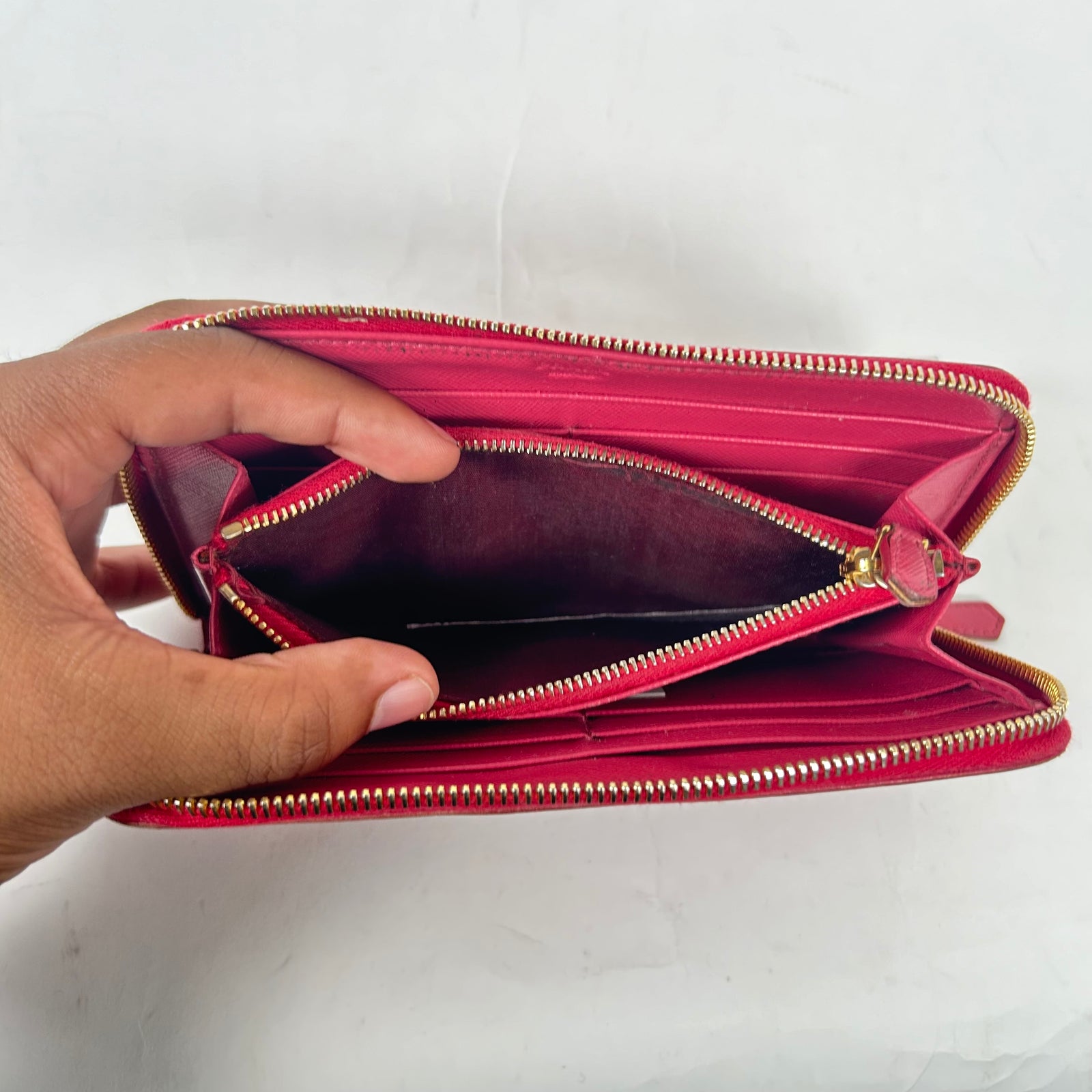 Prada Pink Saffiano Zip Around Wallet