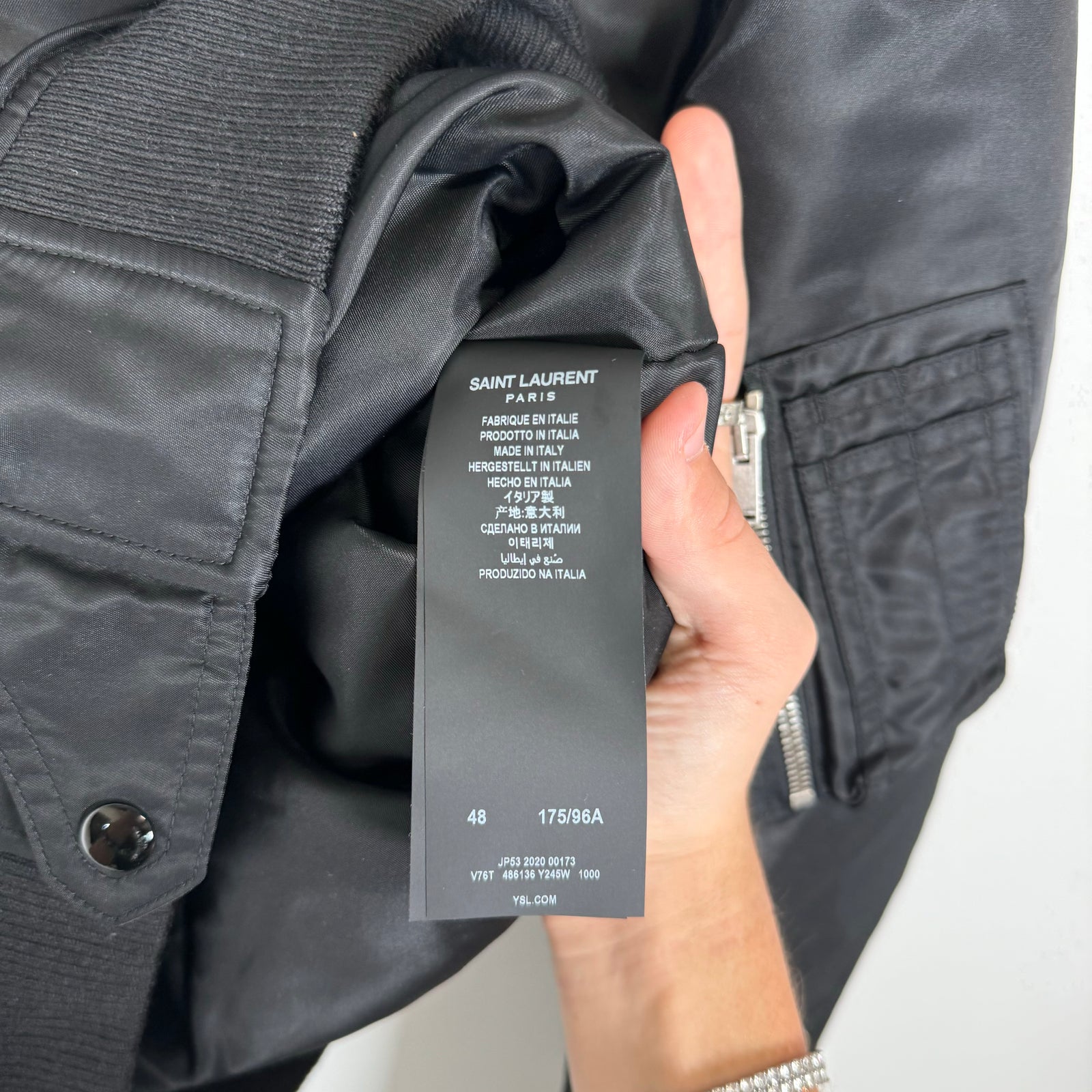 Saint Laurent Black Nylon MA-1 Bomber Size 48