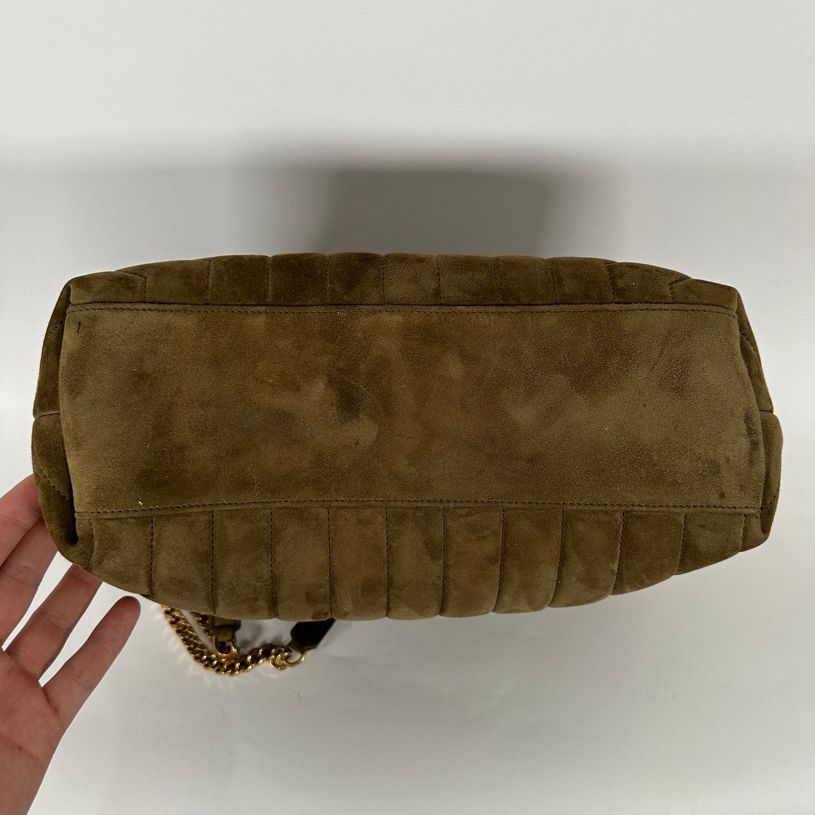 Saint Laurent LouLou Khaki Medium Suede Flap Shoulder Bag