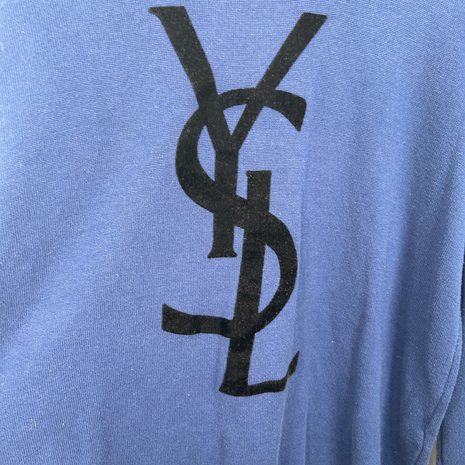 Yves Saint Laurent Vintage Blue Flock Logo Turtleneck Size XXL