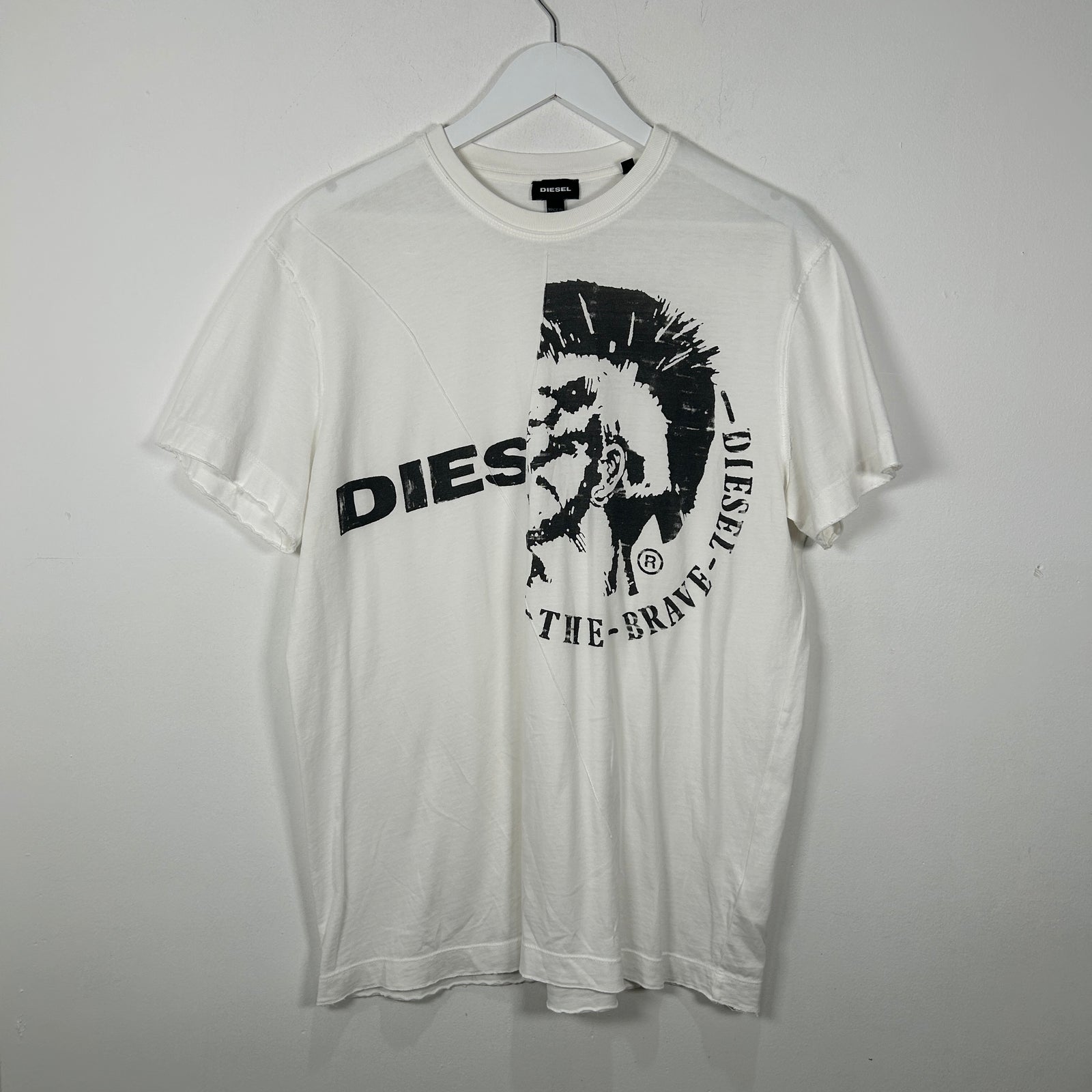 Diesel White Y-The-Brave-Diesel Logo Tee Shirt Size XL